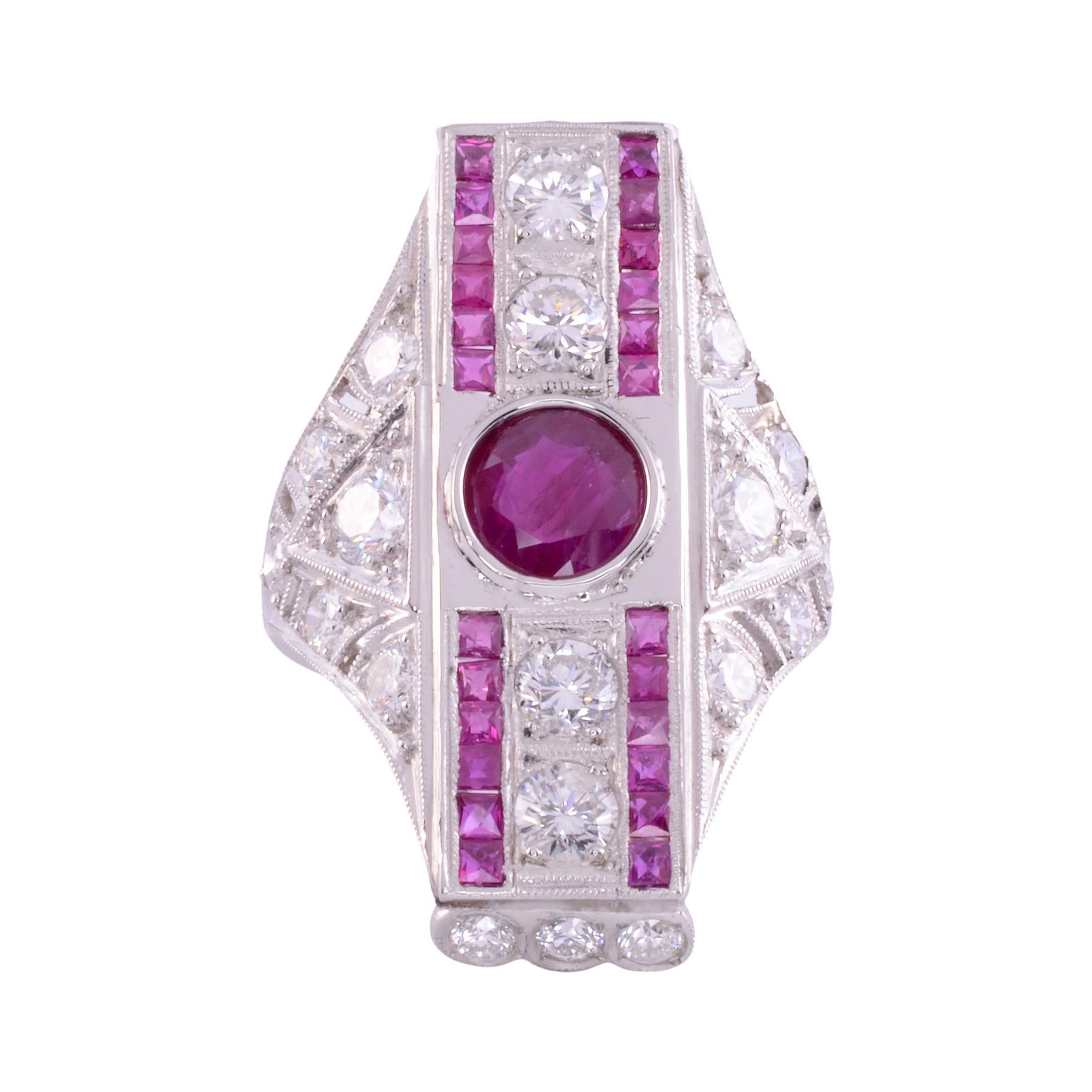 Edwardian Style Ruby Diamond Platinum Ring