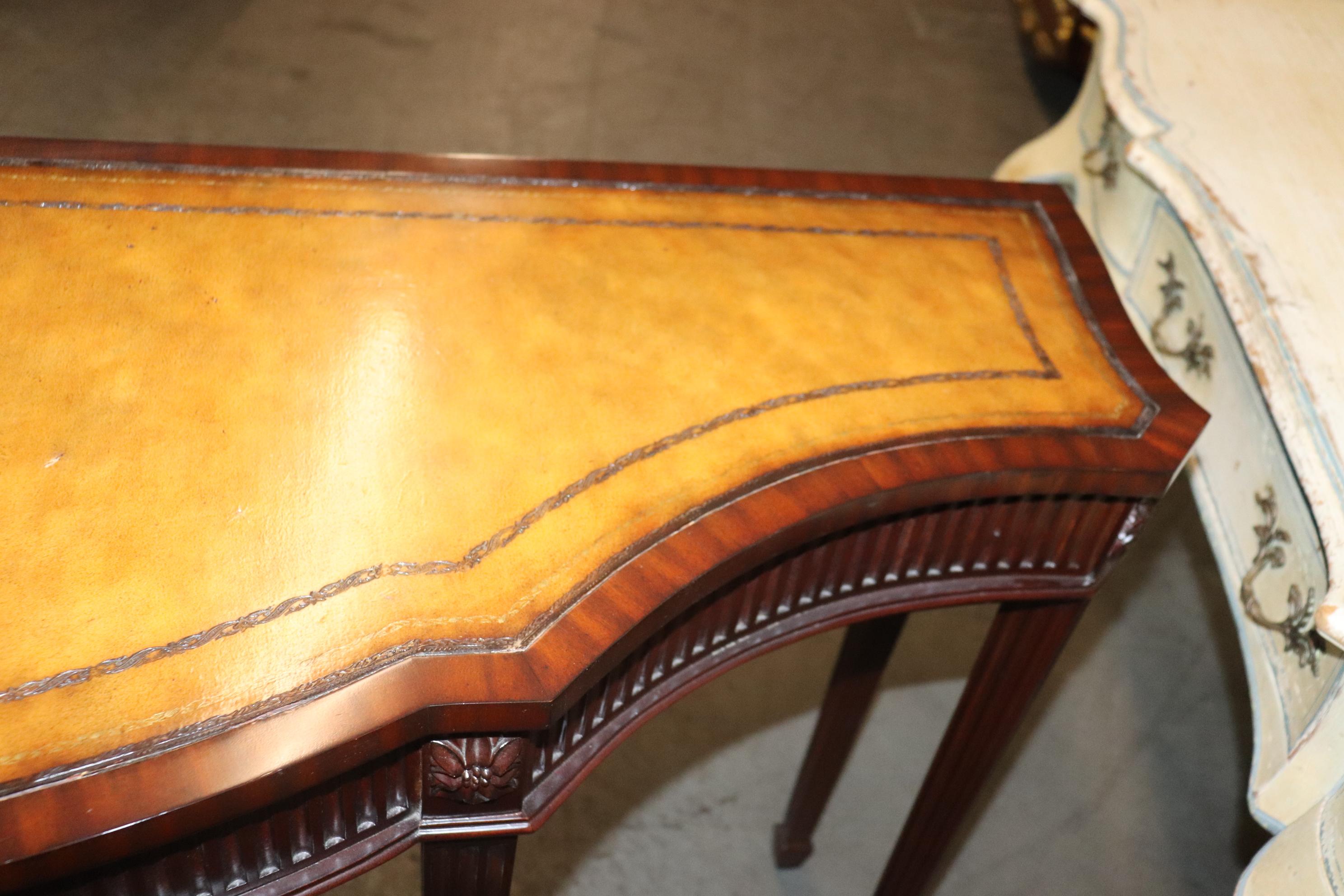 Edwardian Style Solid Mahogany Leather Top Maitland Smith Console Table 5
