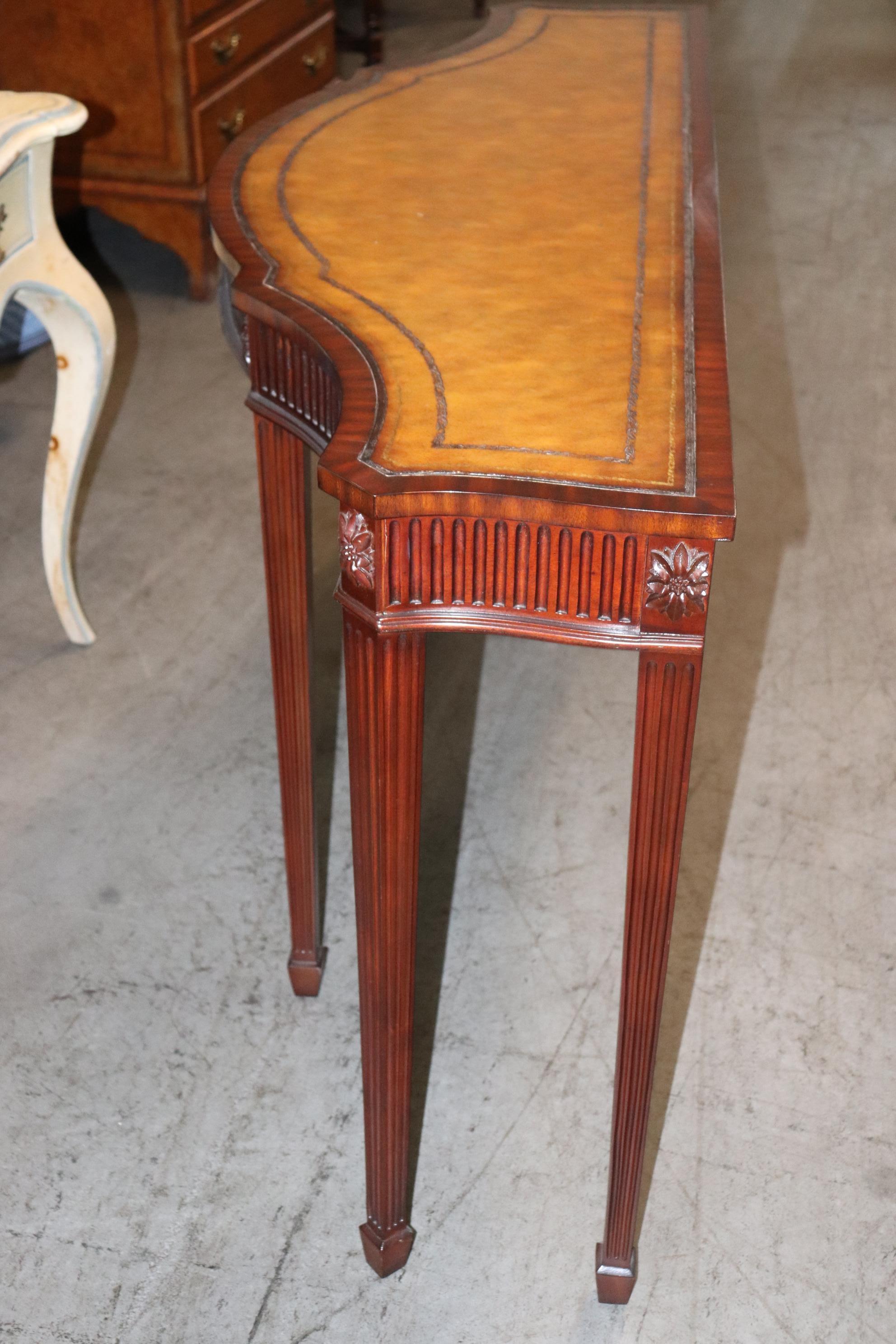 Edwardian Style Solid Mahogany Leather Top Maitland Smith Console Table 7