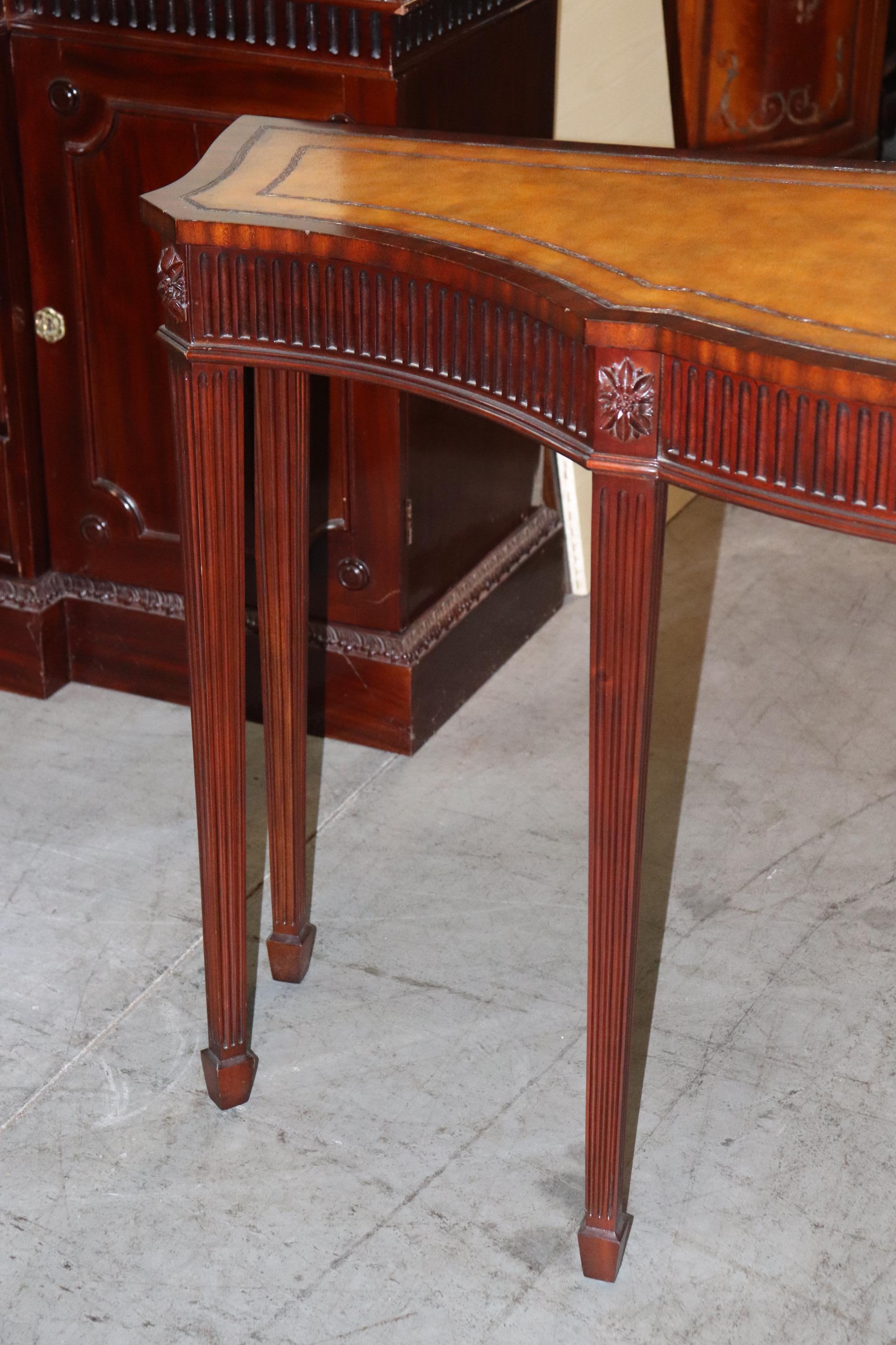 Unknown Edwardian Style Solid Mahogany Leather Top Maitland Smith Console Table