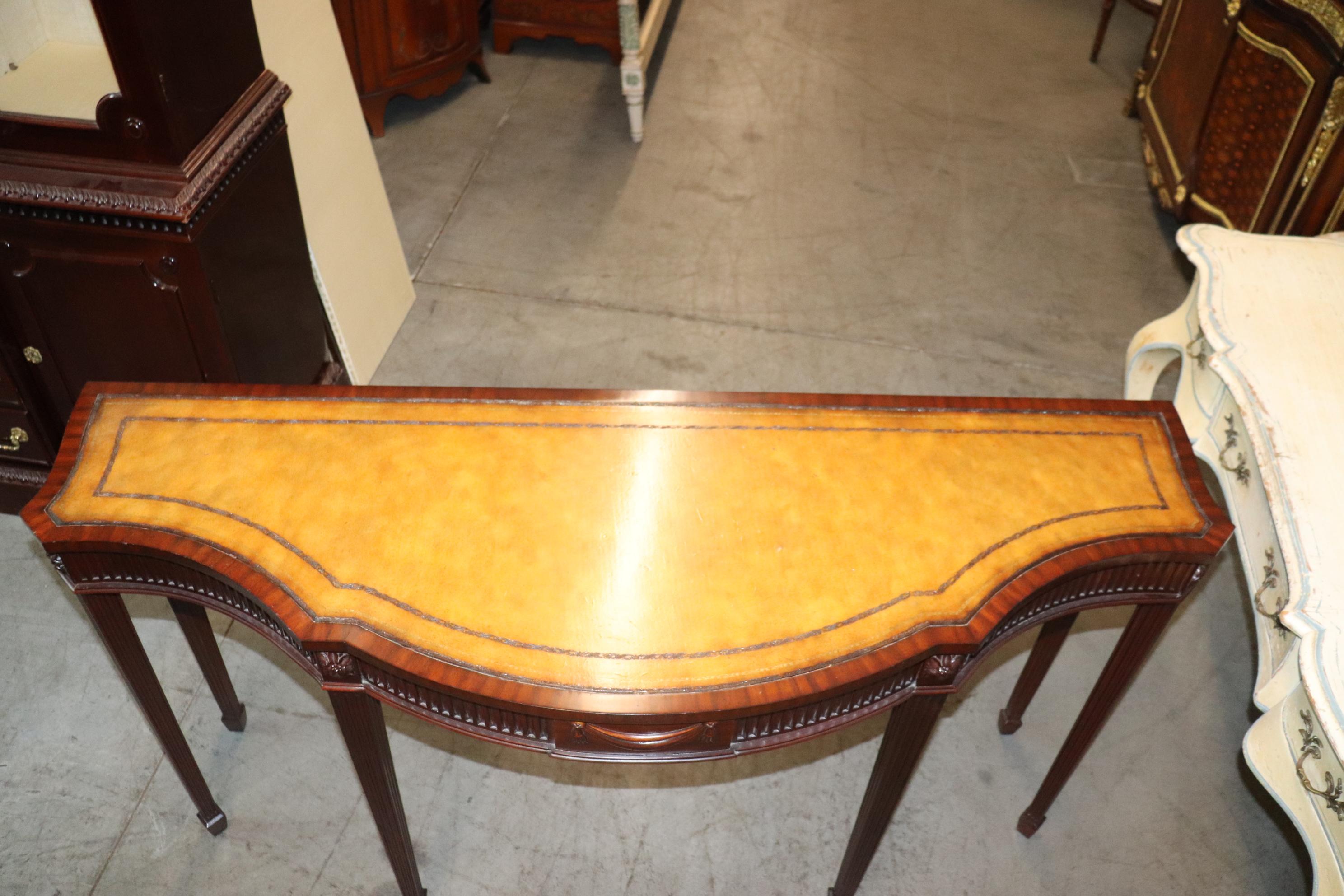 Edwardian Style Solid Mahogany Leather Top Maitland Smith Console Table 1