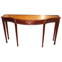 Edwardian Style Solid Mahogany Leather Top Maitland Smith Console Table