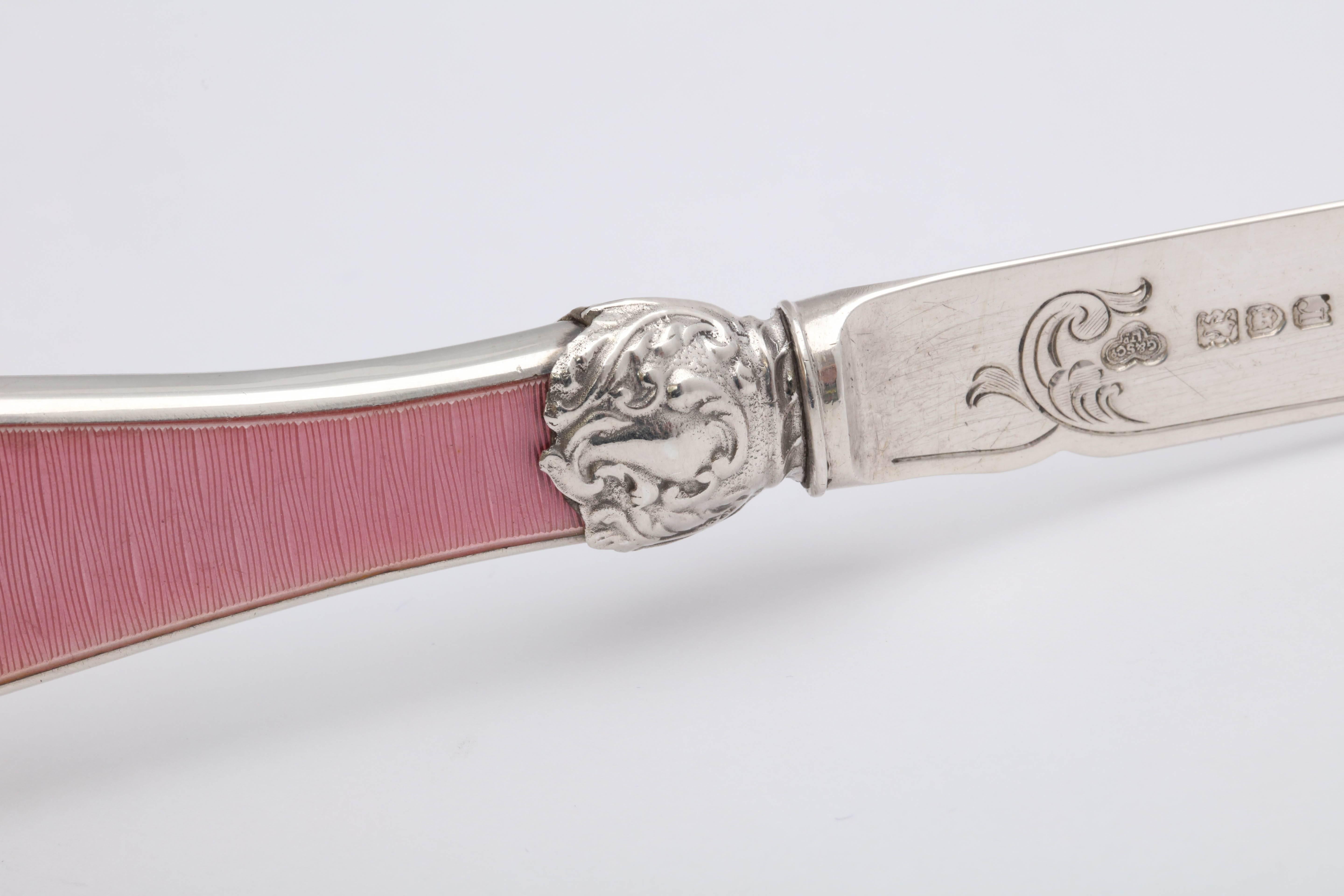 Early 20th Century Edwardian Style Sterling Silver and Pink Guilloche Enamel-Mounted Letter Opener