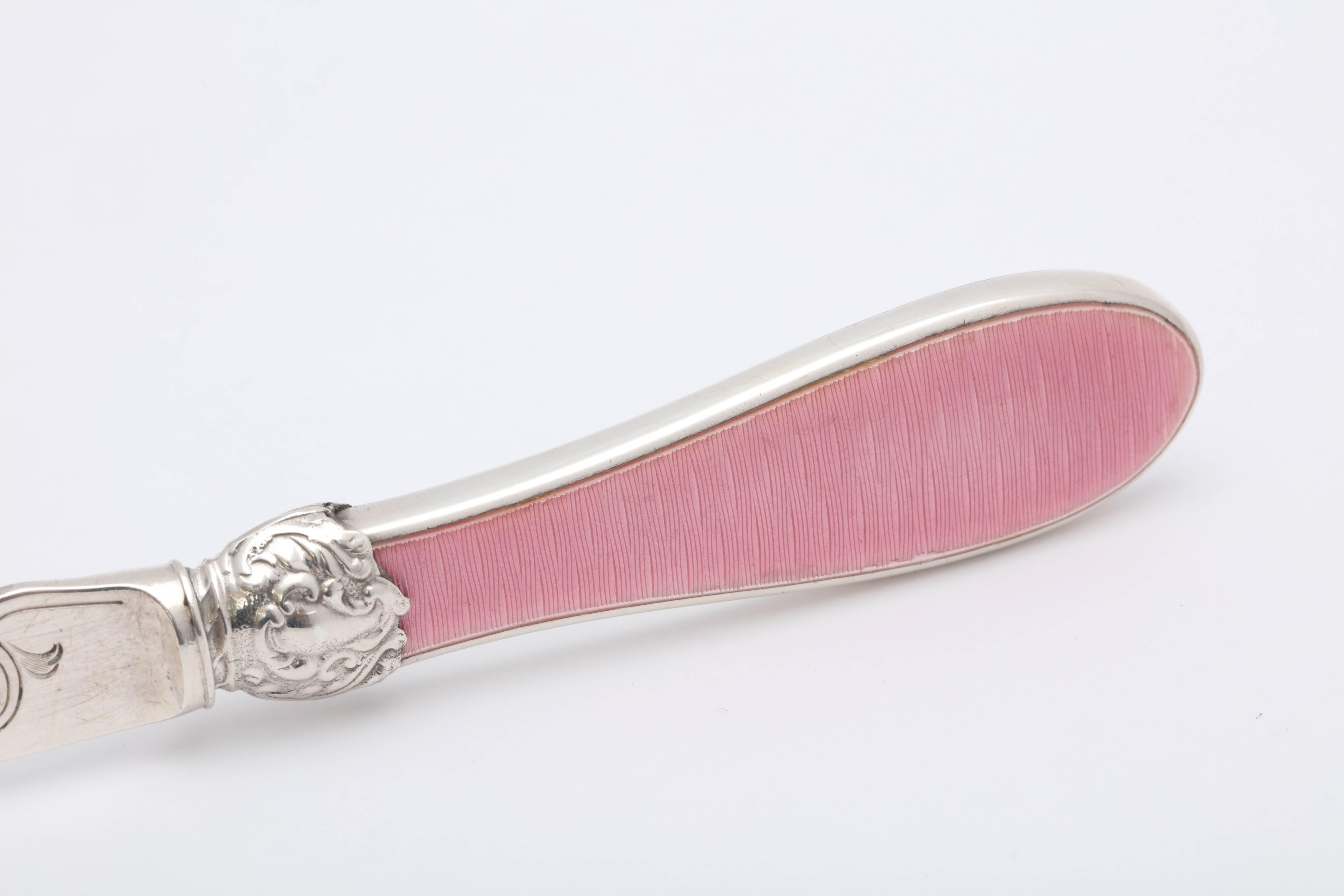 Edwardian Style Sterling Silver and Pink Guilloche Enamel-Mounted Letter Opener 1