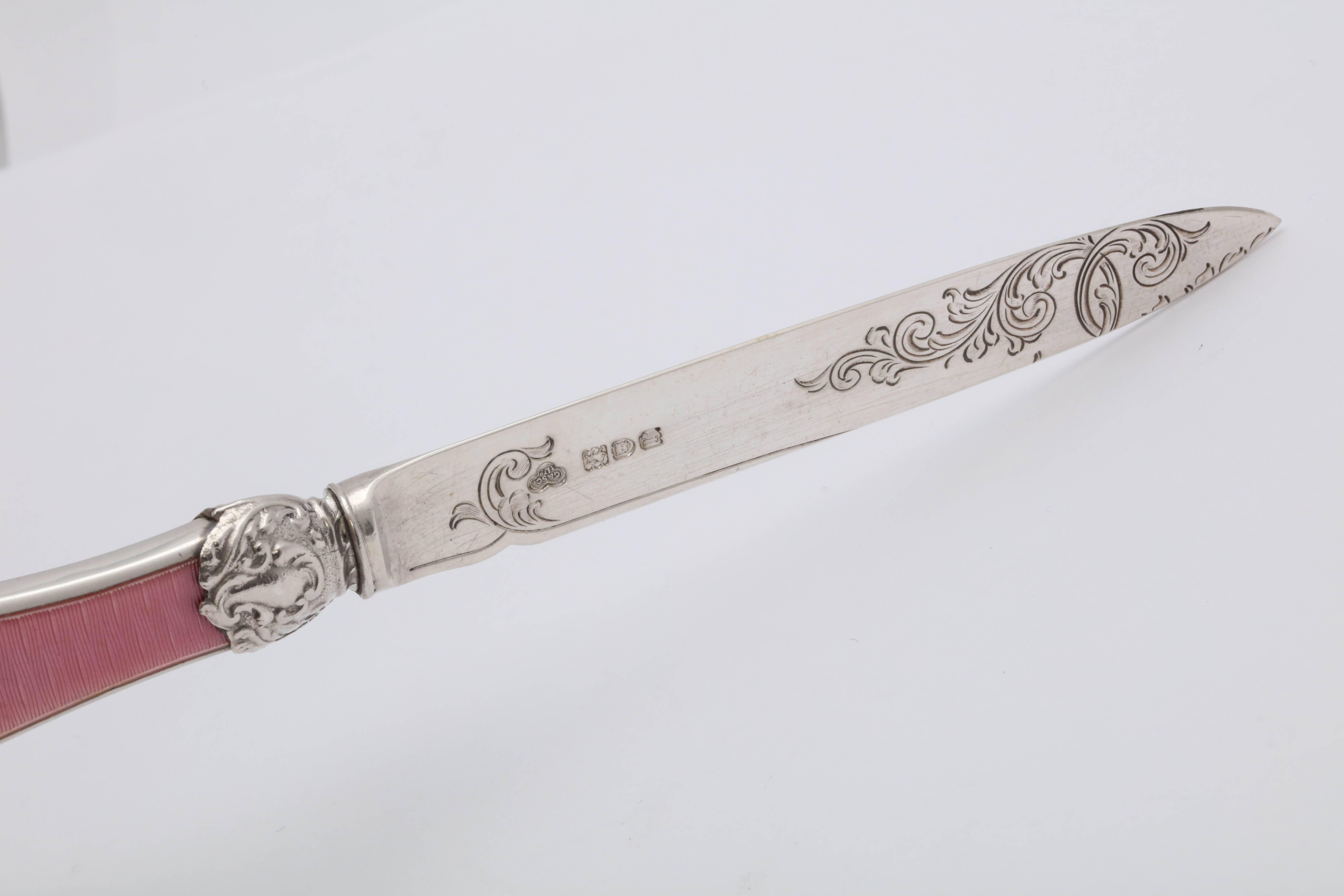 Edwardian Style Sterling Silver and Pink Guilloche Enamel-Mounted Letter Opener 2