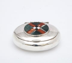 Edwardian Style Sterling Silver and Scottish Agate Trinkets Box with Hinged Lid