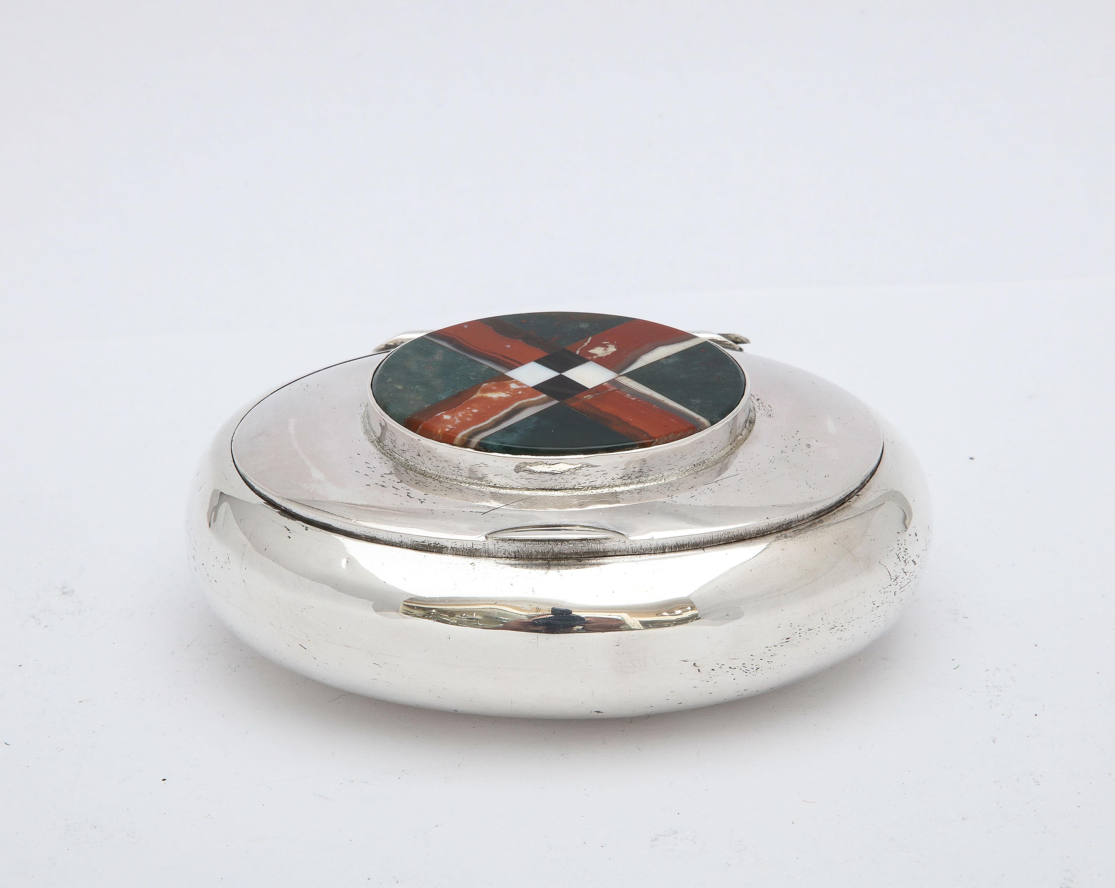 English Edwardian Style Sterling Silver and Scottish Agate Trinkets Box with Hinged Lid