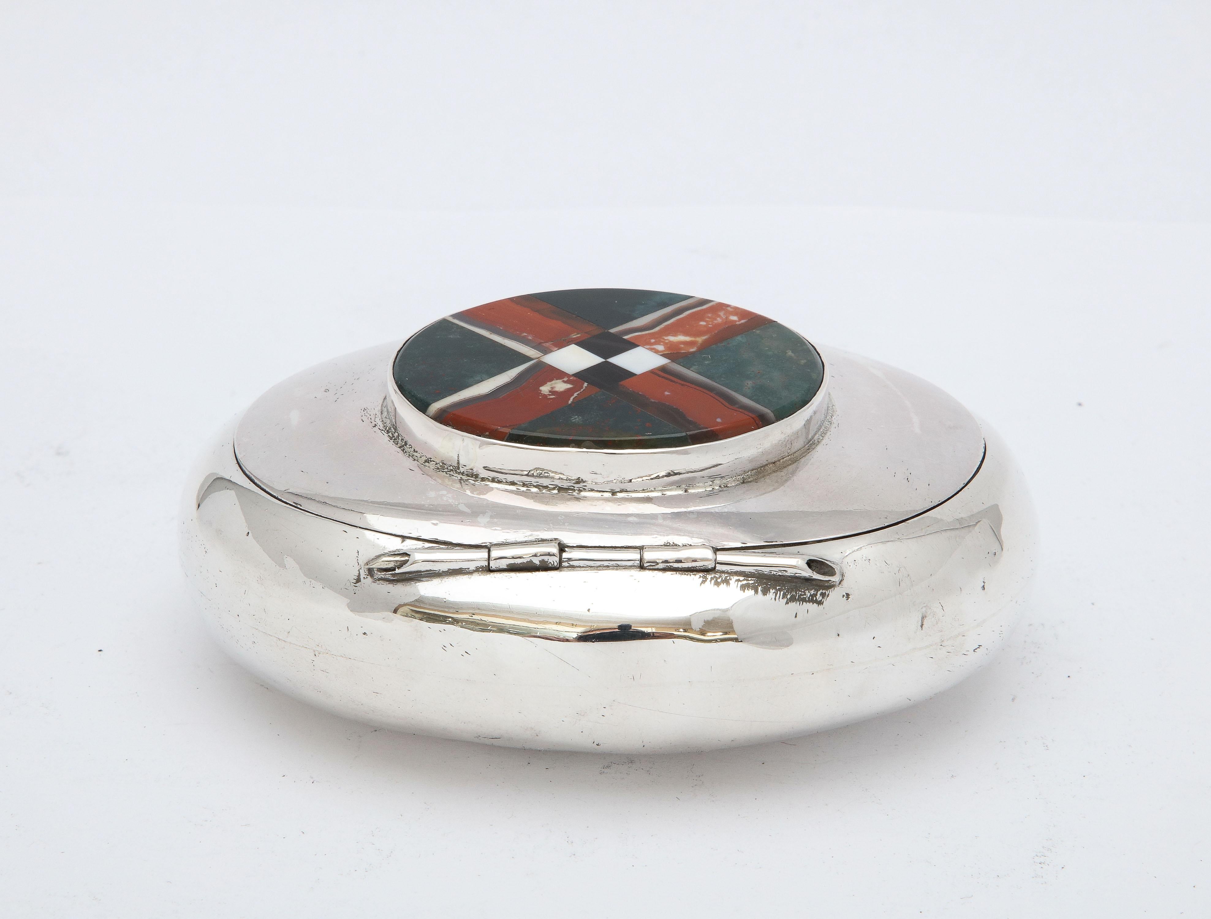 Edwardian Style Sterling Silver and Scottish Agate Trinkets Box with Hinged Lid 1