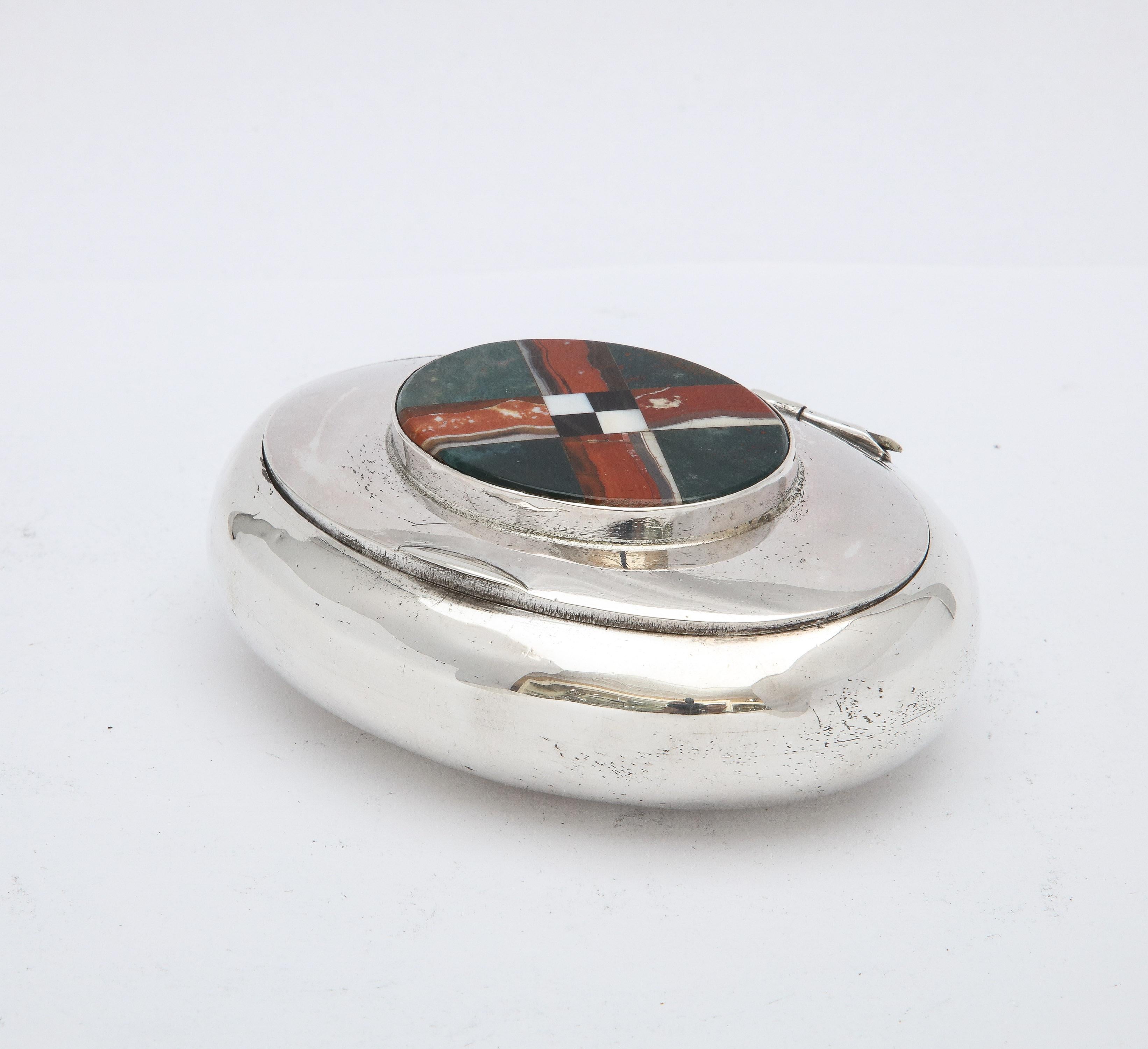 Edwardian Style Sterling Silver and Scottish Agate Trinkets Box with Hinged Lid 4