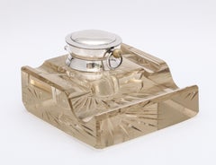 Edwardian-Style Sterling Silver-Mounted Crystal Inkwell/Pocket Watch Holder