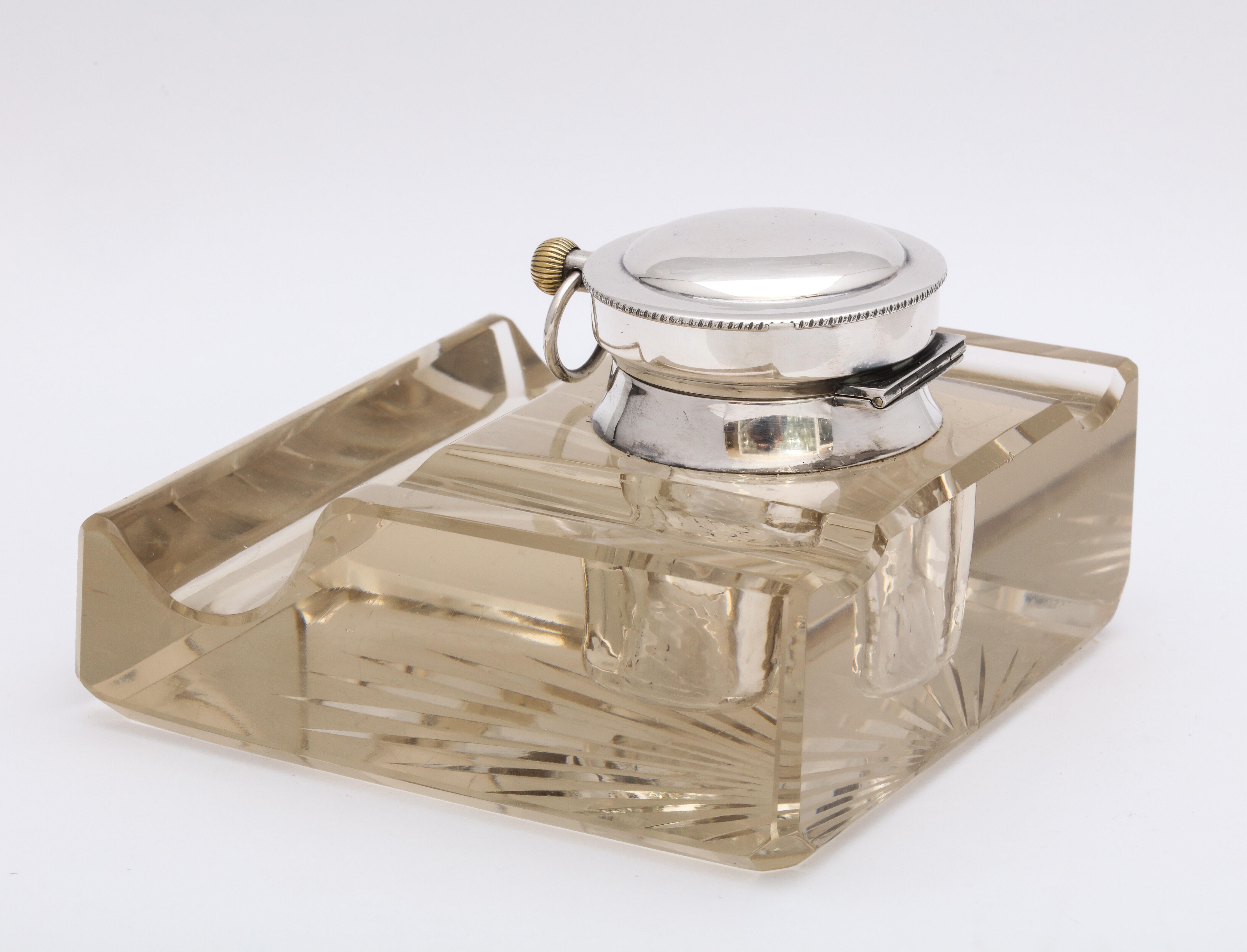 Edwardian-Style Sterling Silver-Mounted Crystal Inkwell/Pocket Watch Holder 3