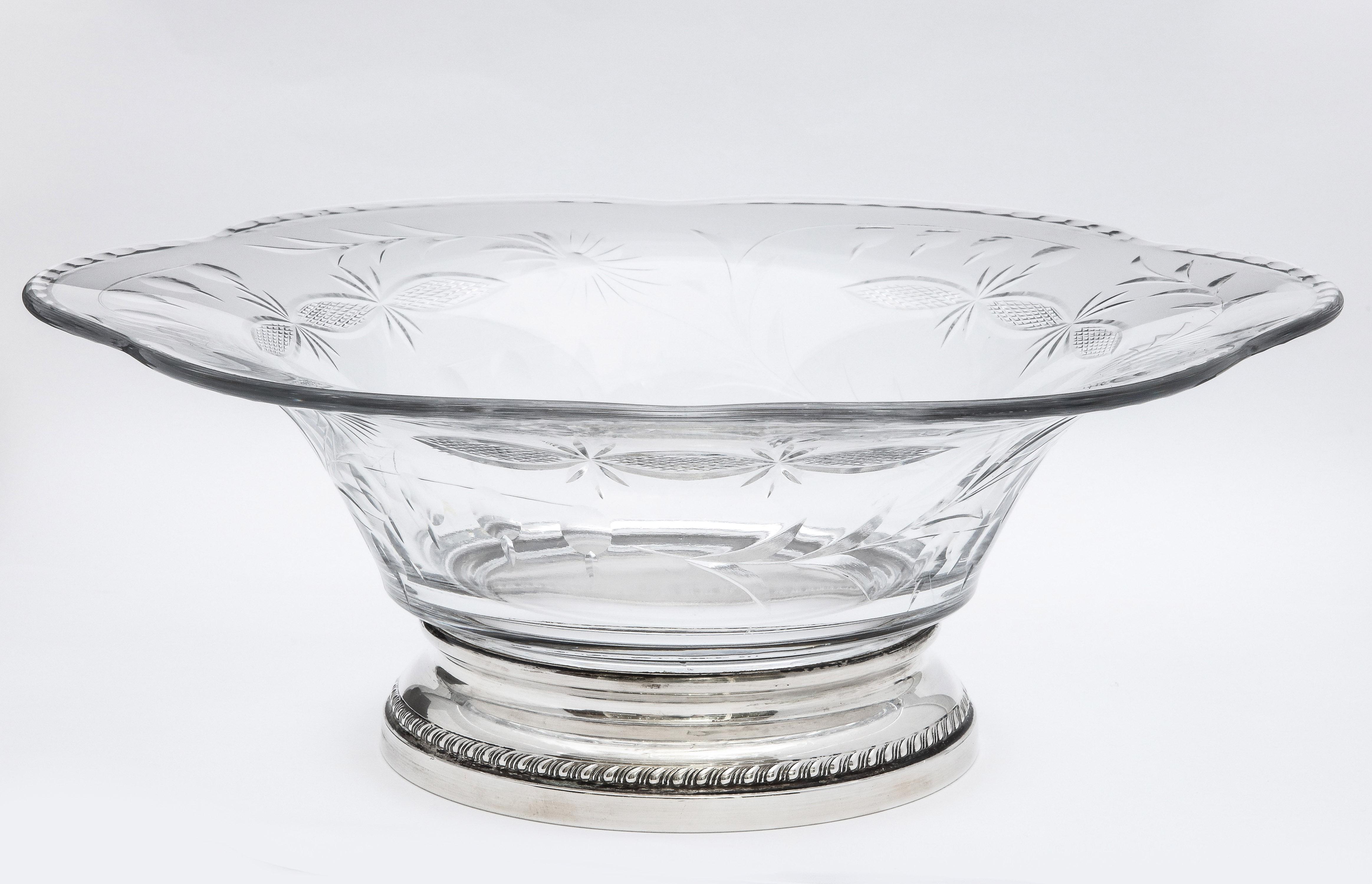Edwardian Style Sterling Silver-Mounted Wheel-Cut Glass Centerpiece Bowl For Sale 5