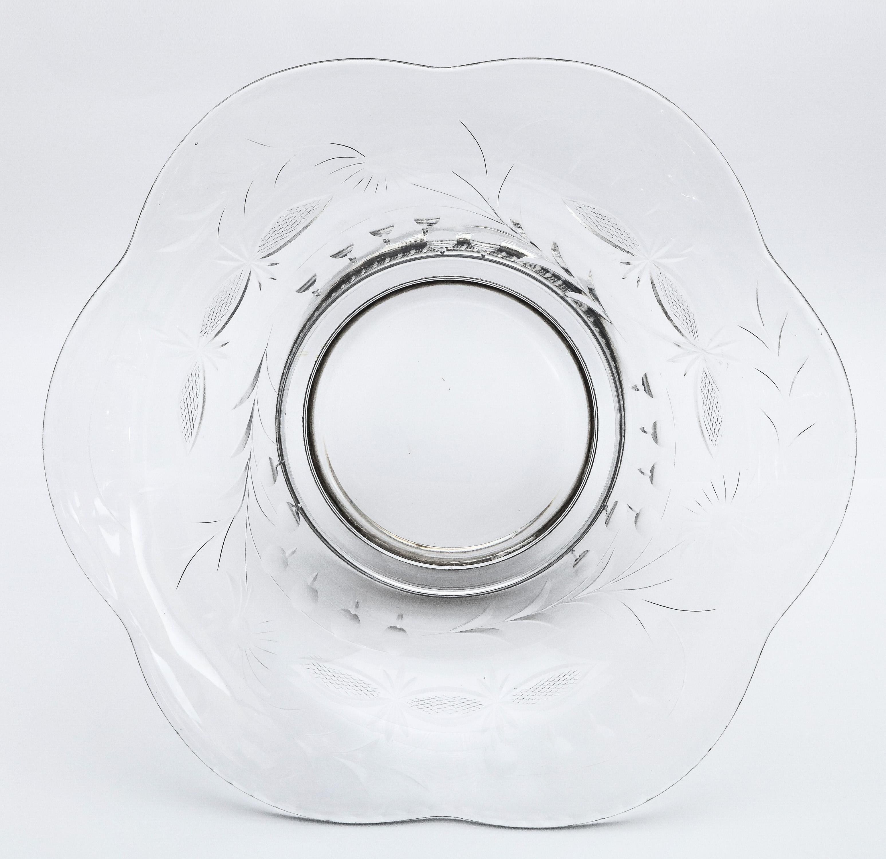 Edwardian Style Sterling Silver-Mounted Wheel-Cut Glass Centerpiece Bowl For Sale 7