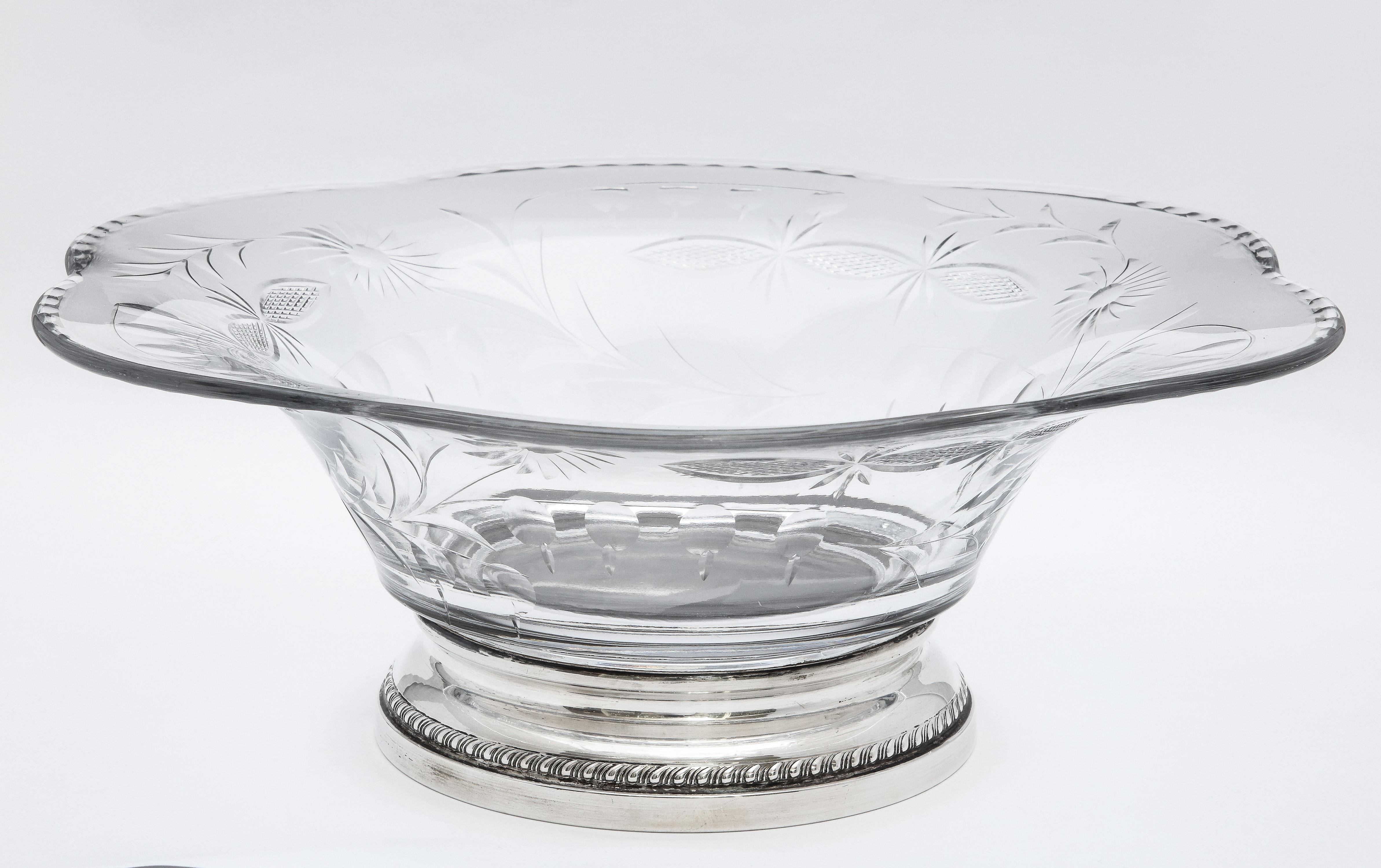 Edwardian Style Sterling Silver-Mounted Wheel-Cut Glass Centerpiece Bowl For Sale 10