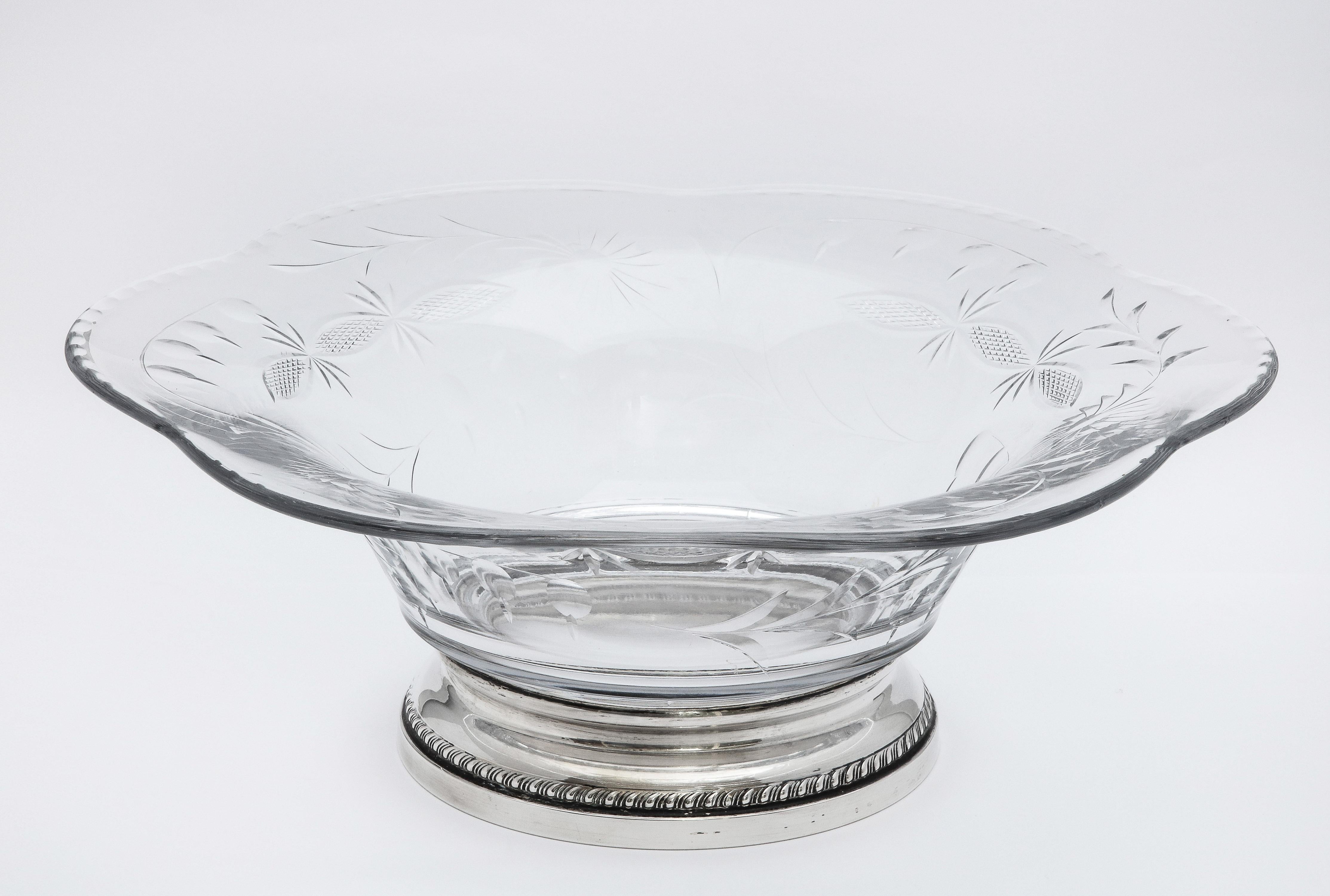 American Edwardian Style Sterling Silver-Mounted Wheel-Cut Glass Centerpiece Bowl For Sale