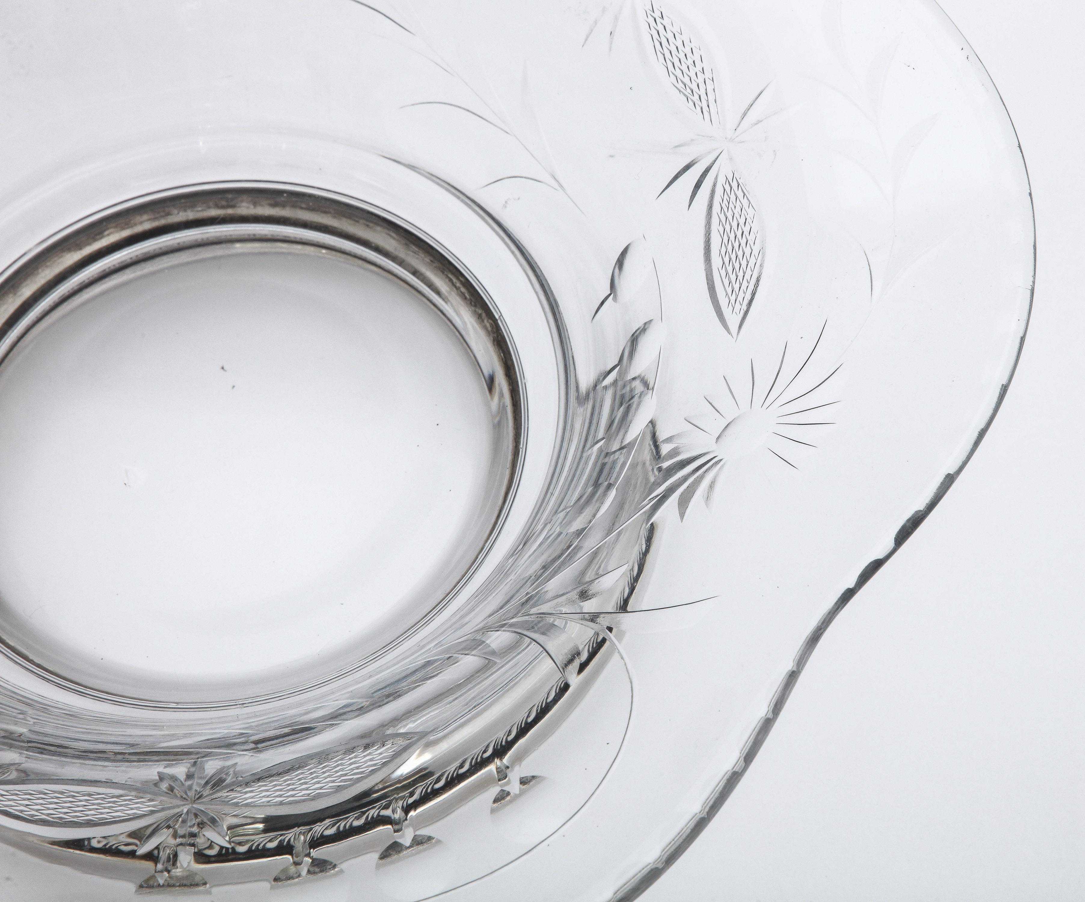 Mid-20th Century Edwardian Style Sterling Silver-Mounted Wheel-Cut Glass Centerpiece Bowl For Sale