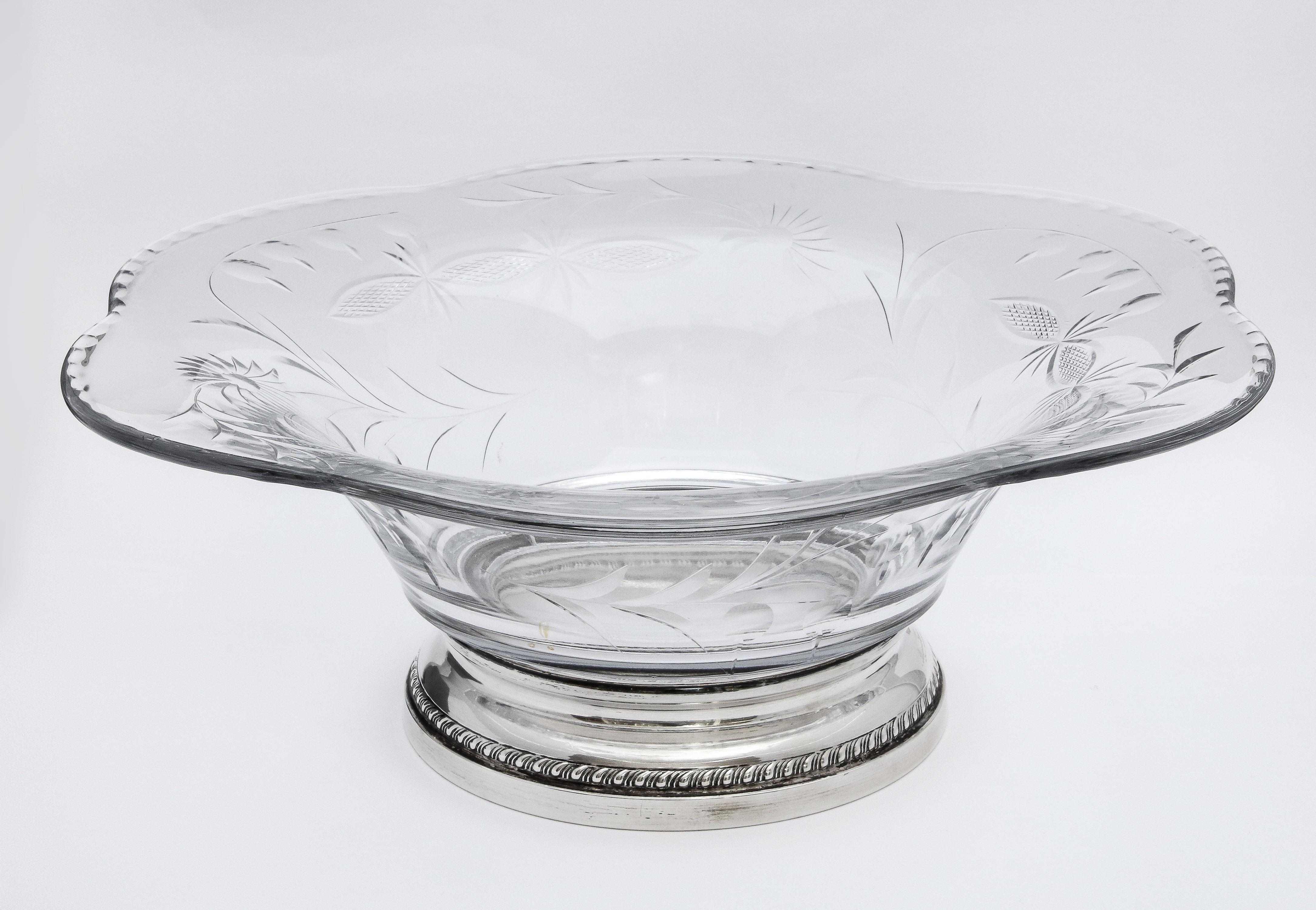 Edwardian Style Sterling Silver-Mounted Wheel-Cut Glass Centerpiece Bowl For Sale 1