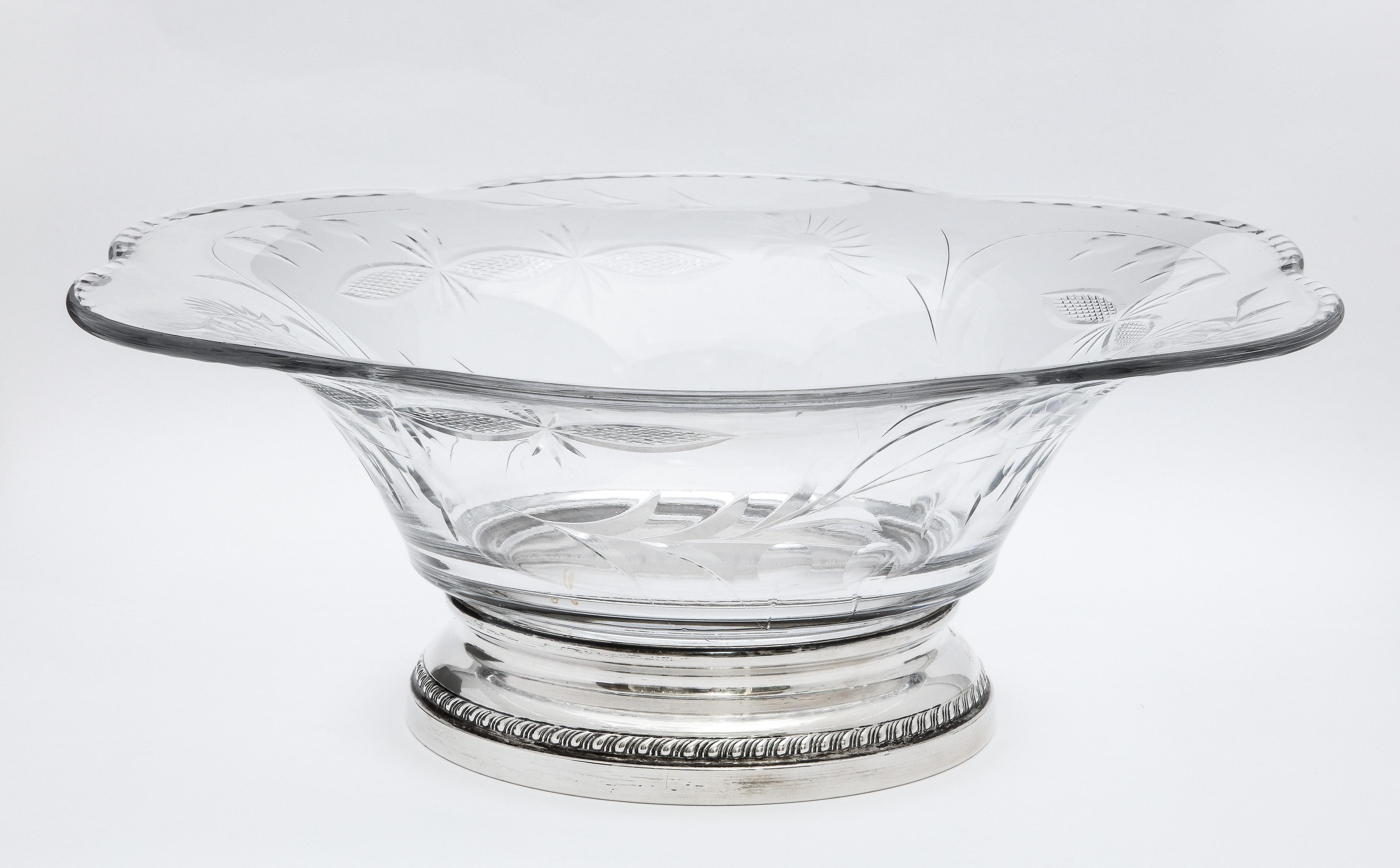 Edwardian Style Sterling Silver-Mounted Wheel-Cut Glass Centerpiece Bowl For Sale 3