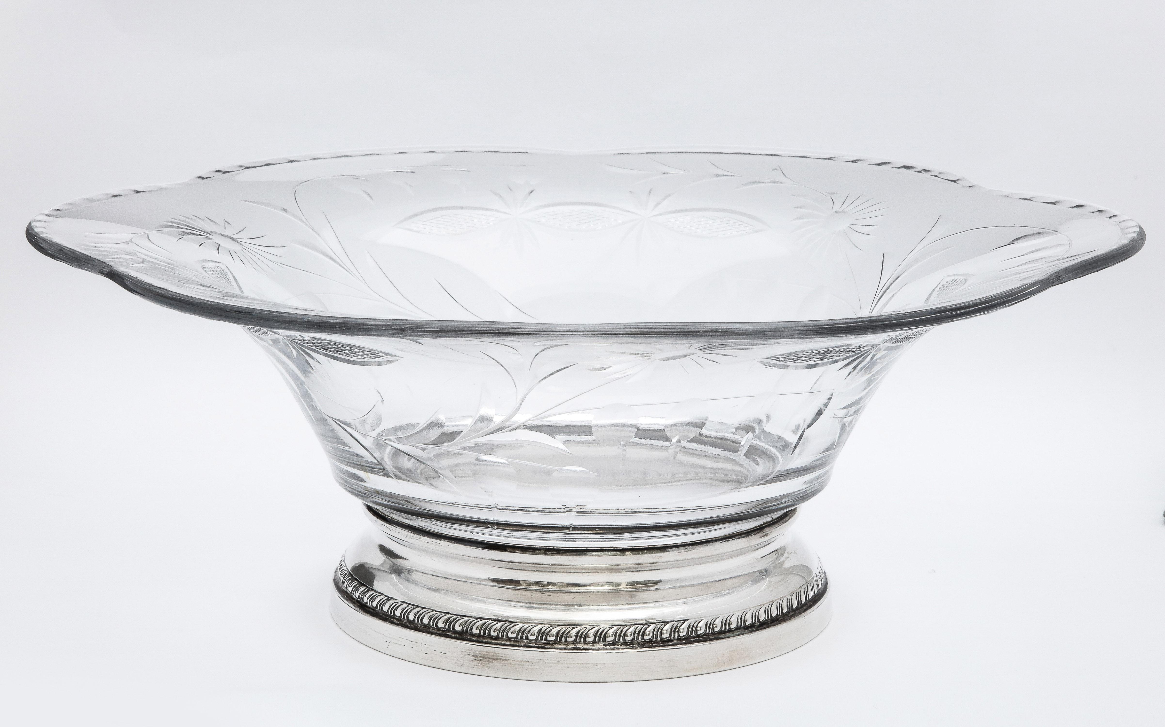 Edwardian Style Sterling Silver-Mounted Wheel-Cut Glass Centerpiece Bowl For Sale 4