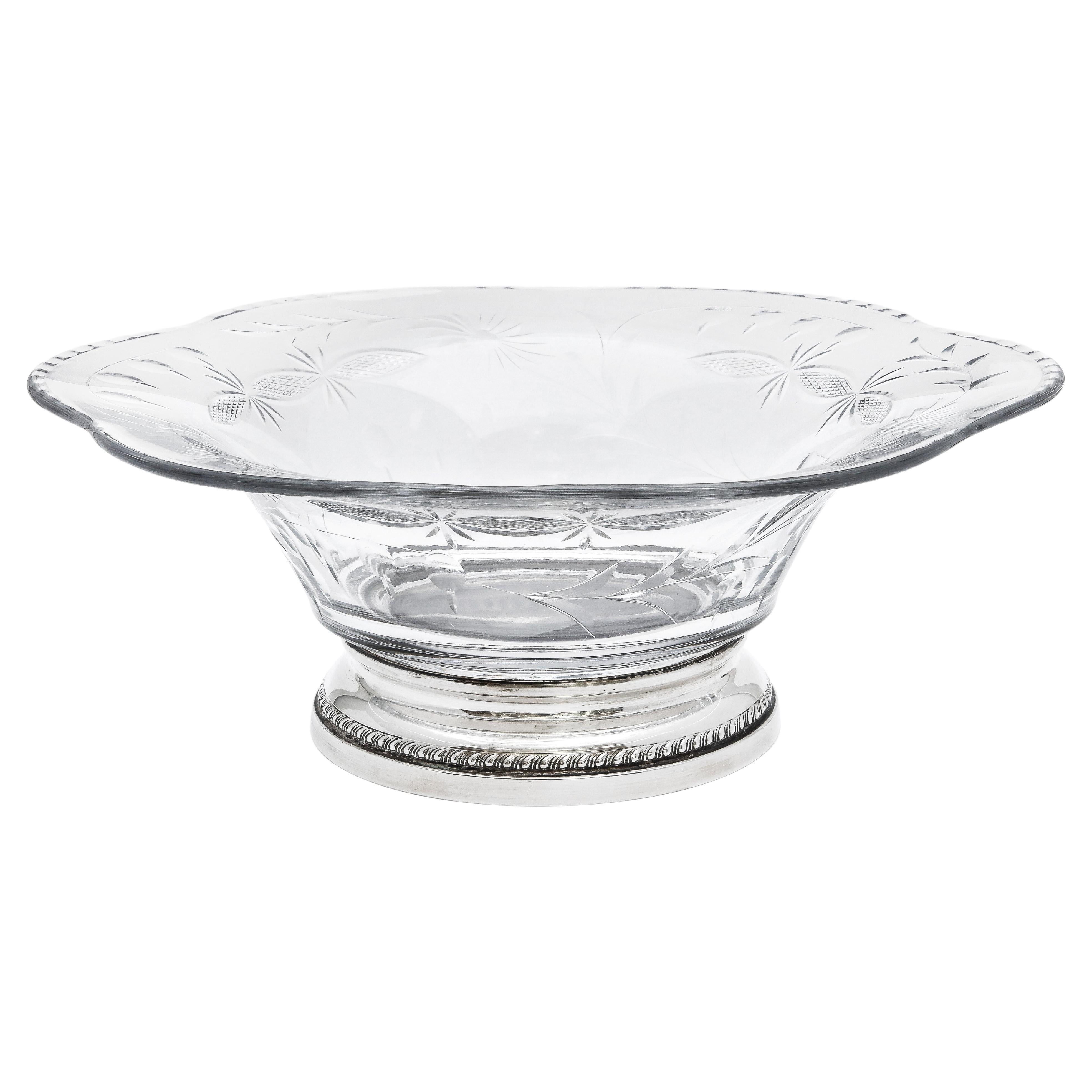 Edwardian Style Sterling Silver-Mounted Wheel-Cut Glass Centerpiece Bowl For Sale