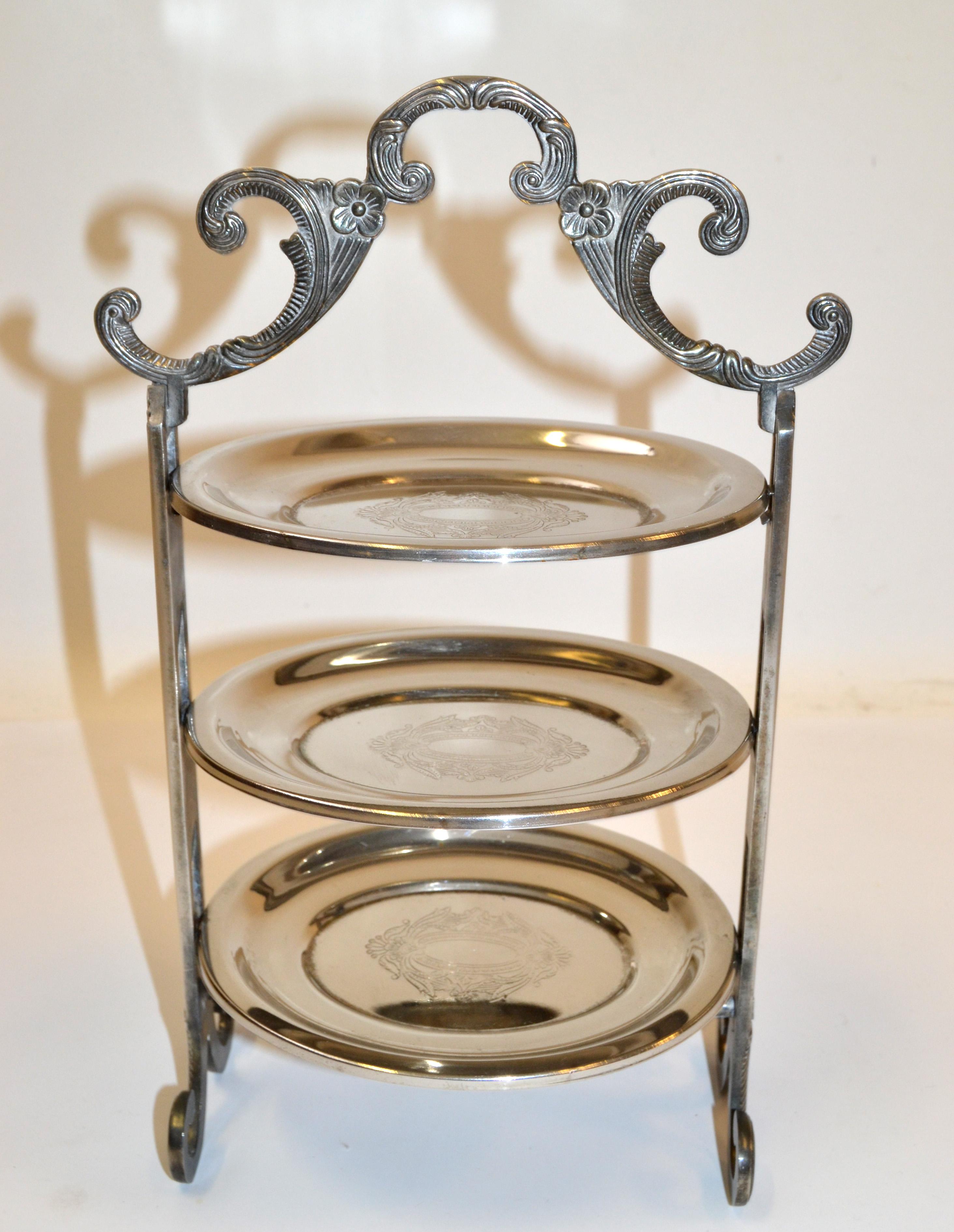 Edwardian Style Three-Tier Silver Plated Cake Stand Patisserie Stand Server Fork 7
