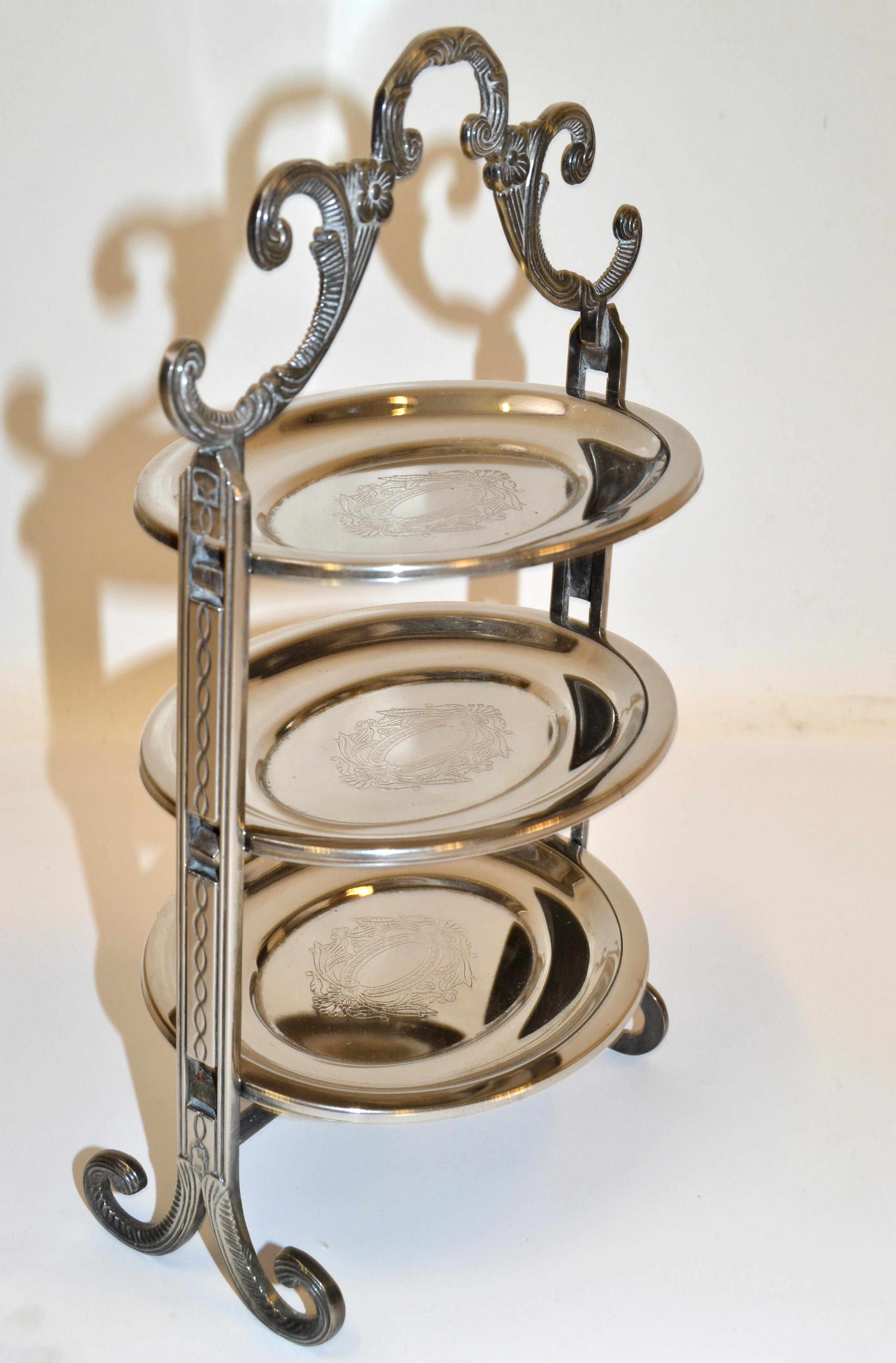 Hand-Crafted Edwardian Style Three-Tier Silver Plated Cake Stand Patisserie Stand Server Fork