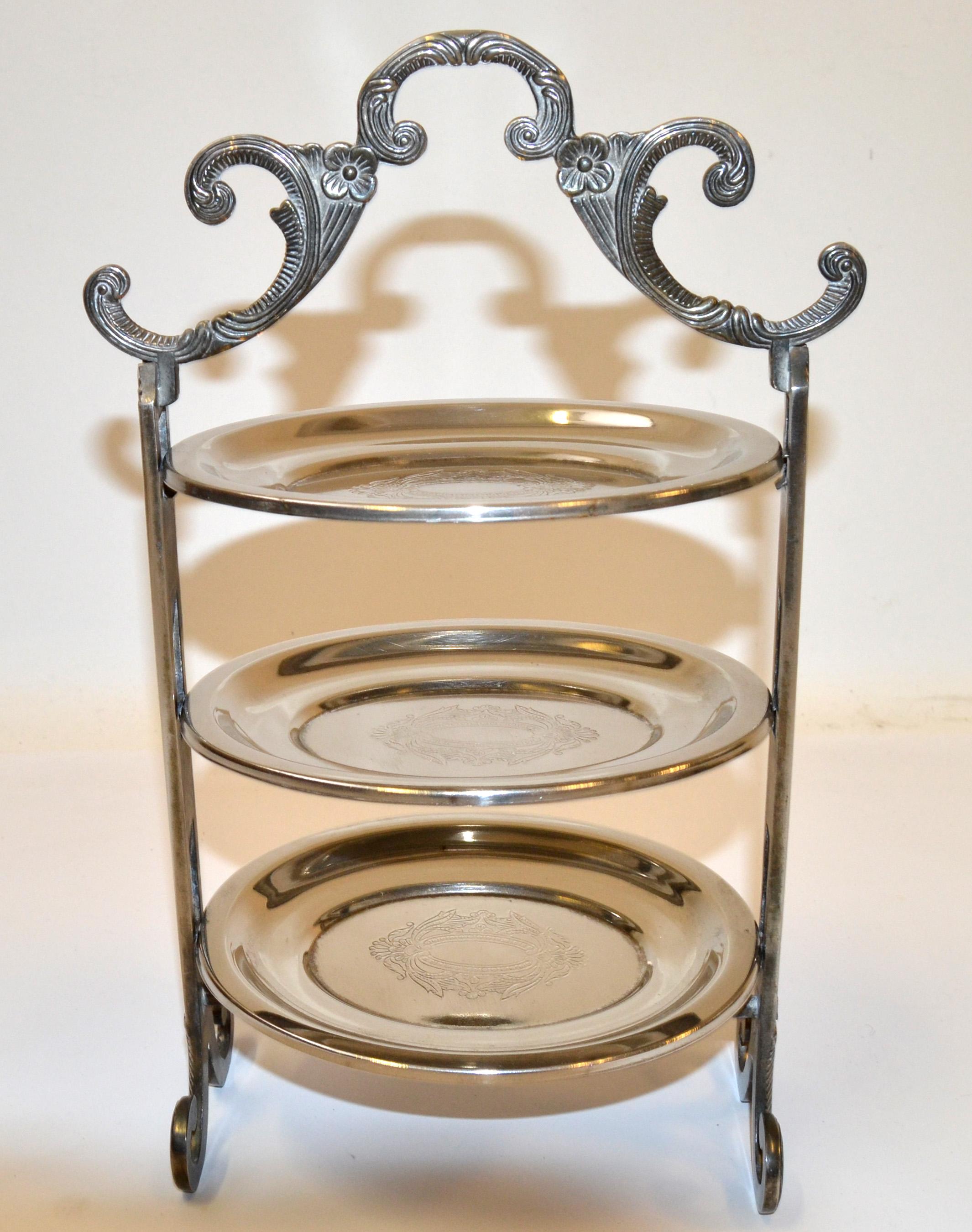 Edwardian Style Three-Tier Silver Plated Cake Stand Patisserie Stand Server Fork 1