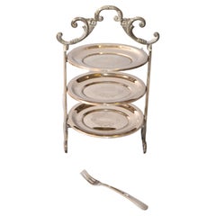 Vintage Edwardian Style Three-Tier Silver Plated Cake Stand Patisserie Stand Server Fork