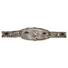 Edwardian Style White Gold Sapphire and Diamond Filigre Bracelet