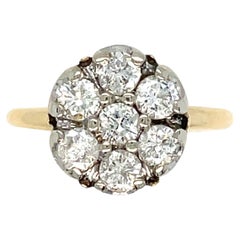 Edwardian Styled 14k Yellow Gold Vintage Diamond Flower Cluster Ring