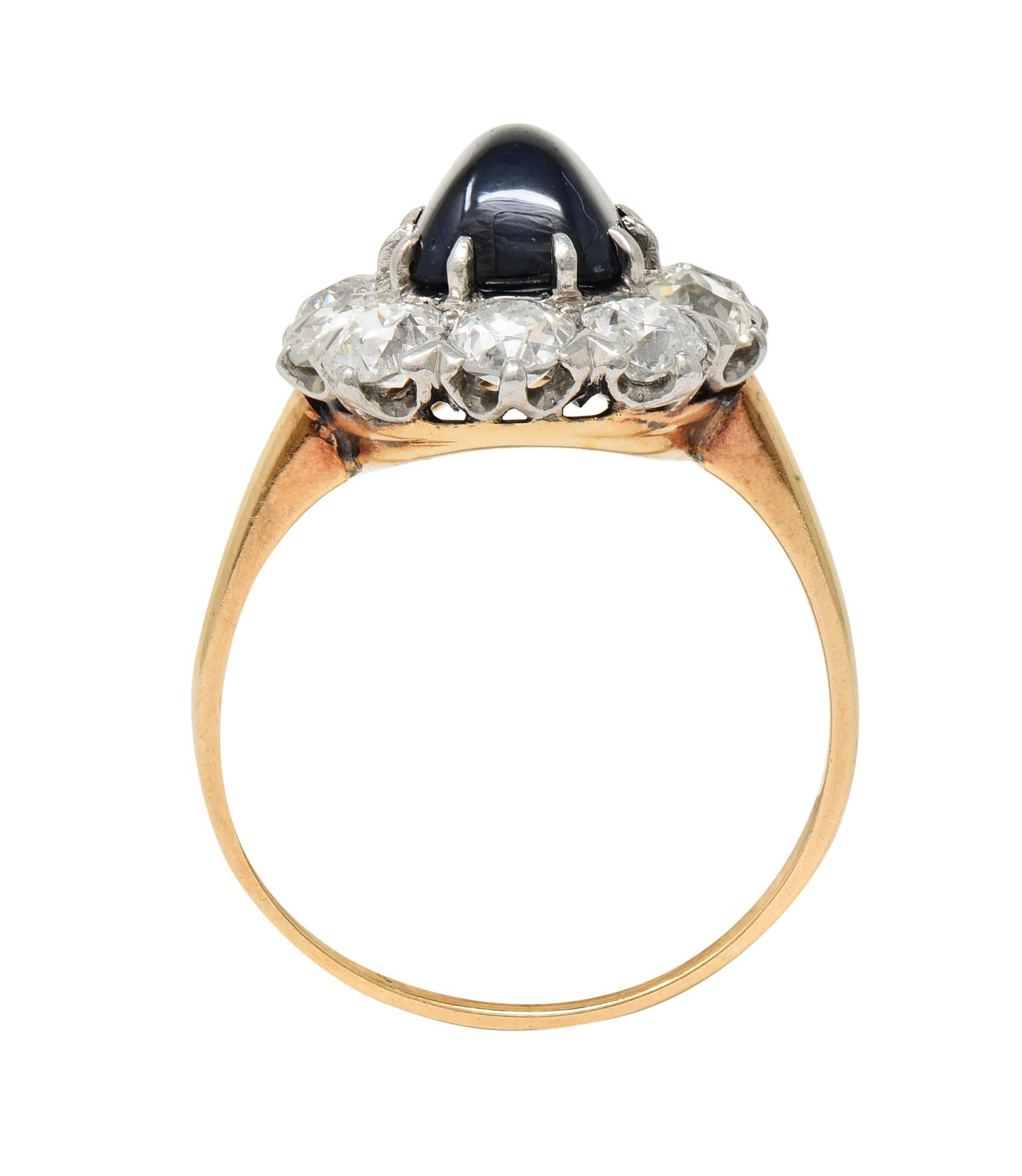 Round Cut Edwardian Sugarloaf No Heat Sapphire Diamond Platinum 14K Gold Halo Ring GIA For Sale