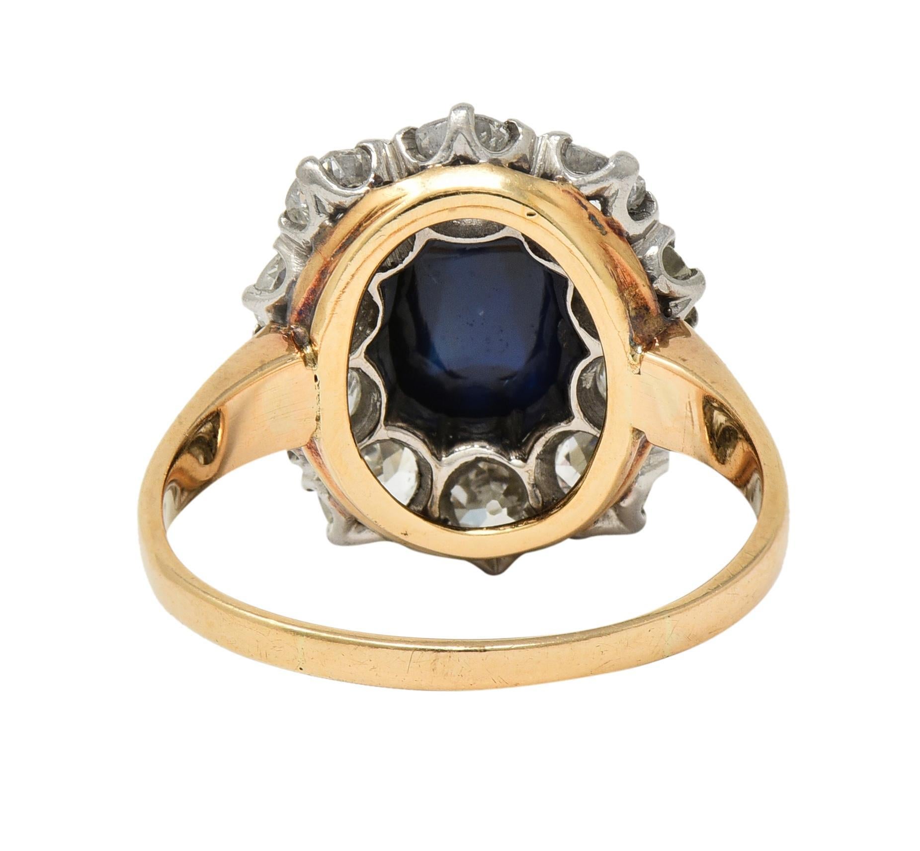 Women's or Men's Edwardian Sugarloaf No Heat Sapphire Diamond Platinum 14K Gold Halo Ring GIA For Sale