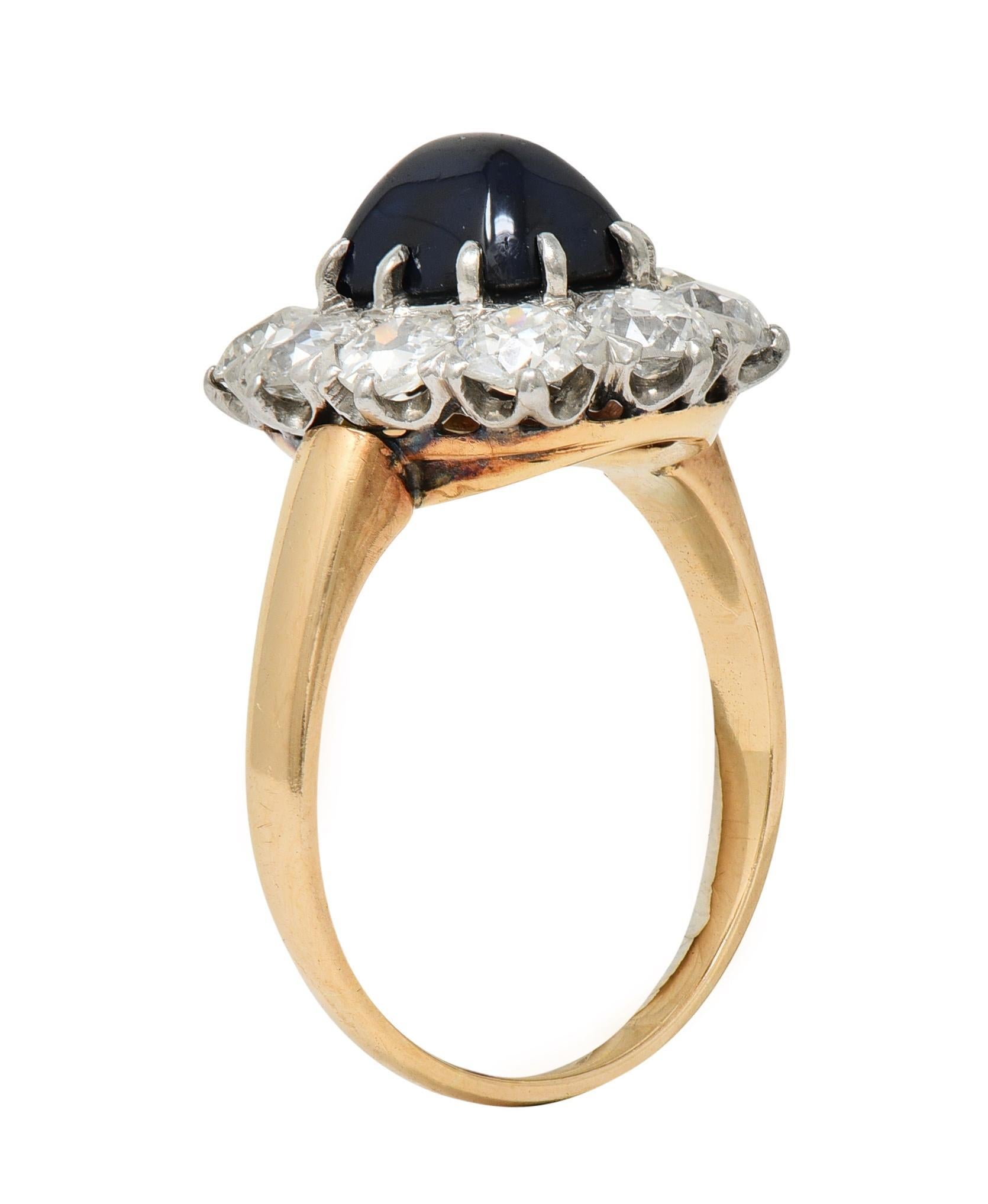 Edwardian Zuckerhut No Heat Saphir Diamant Platin 14K Gold Halo Ring GIA im Angebot 3