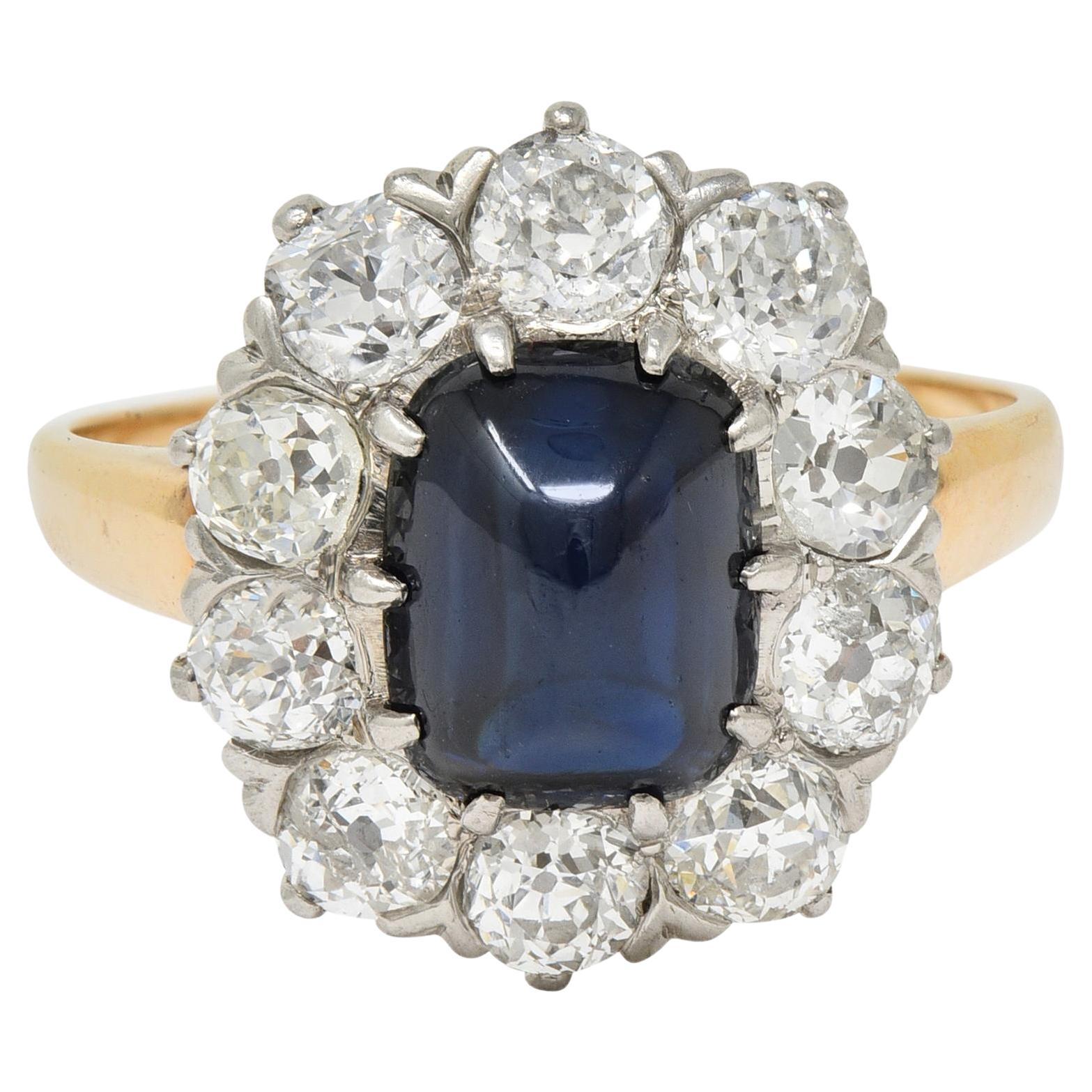 Edwardian Zuckerhut No Heat Saphir Diamant Platin 14K Gold Halo Ring GIA
