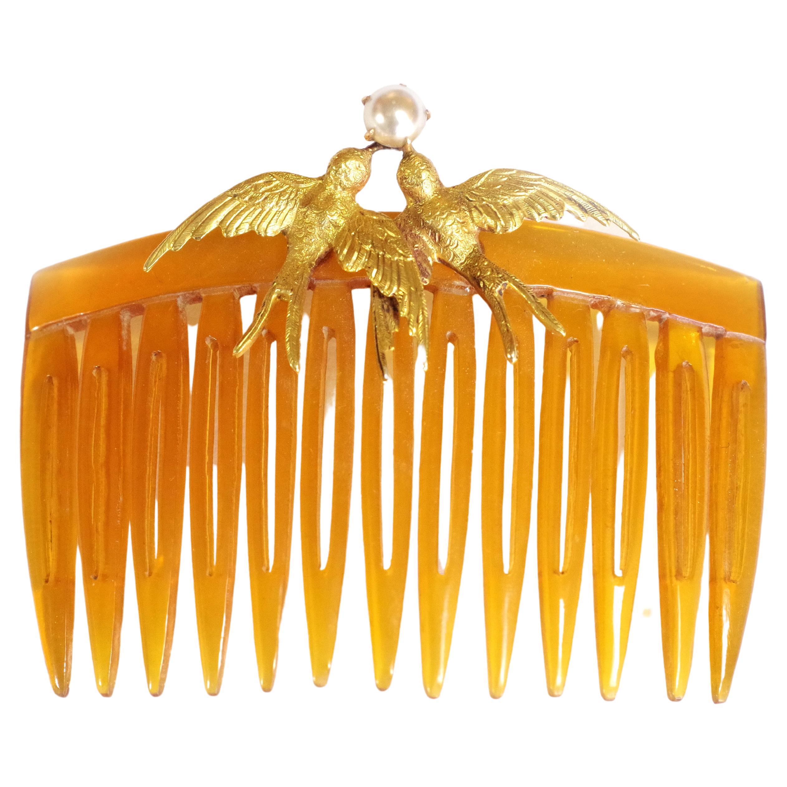 Edwardian Swallow Wedding Comb in 18 Karats Gold