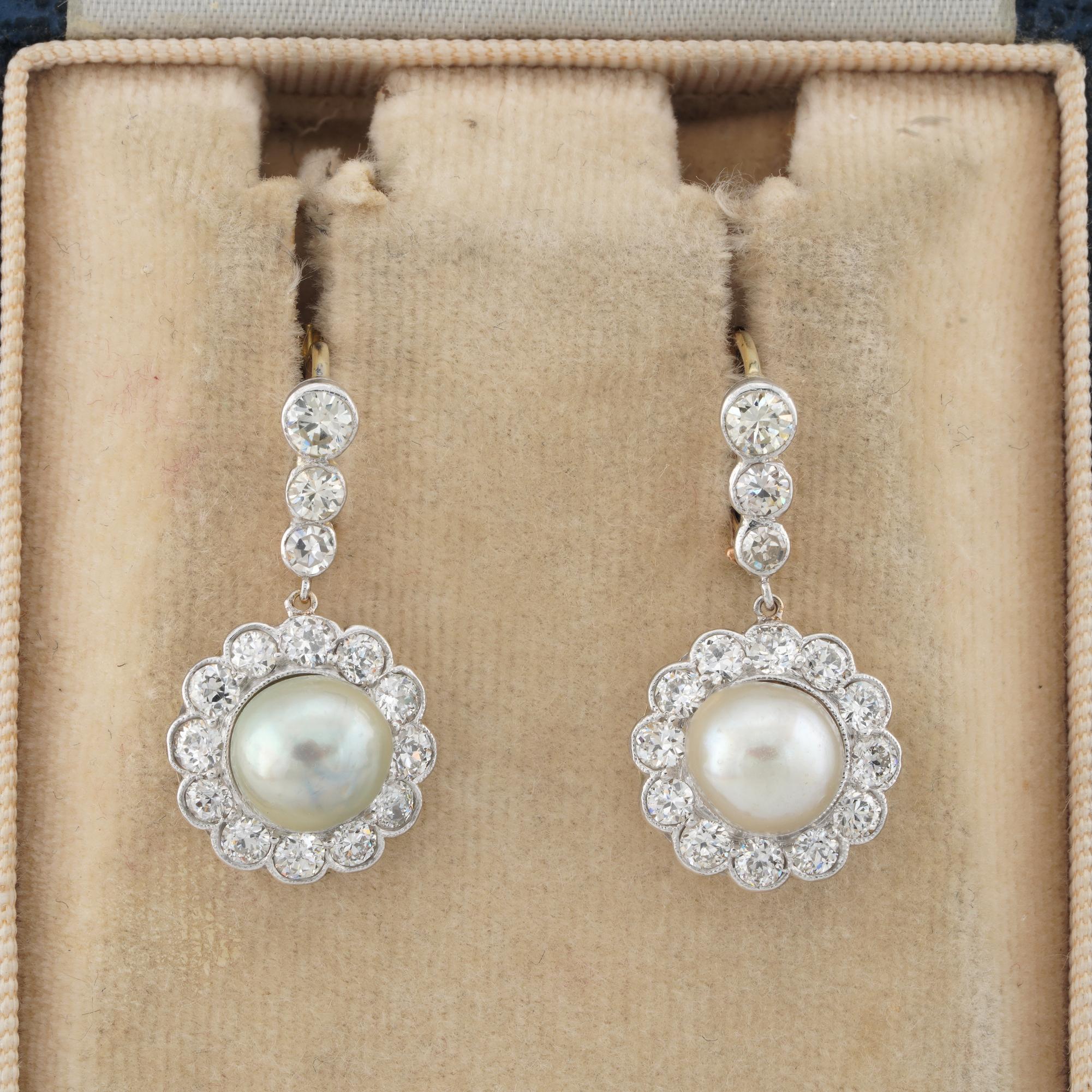 The Classy Must!
These gorgeous and timeless antique earrings are Edwardian period
They have been hand crafted of solid 18 KT and Platinum – designed in the most elegant cluster design as classy statement of the time
Fashioned with a main round drop