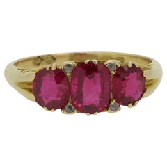 Edwardian Synthetic Ruby and Diamond Three Stone Ring