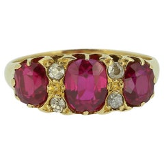 Edwardian Synthetic Ruby and Diamond Three Stone Ring