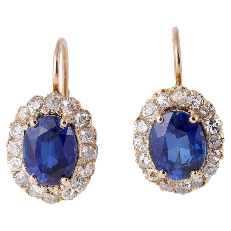 Antique Blue Sapphire Earrings - 52 For Sale on 1stDibs