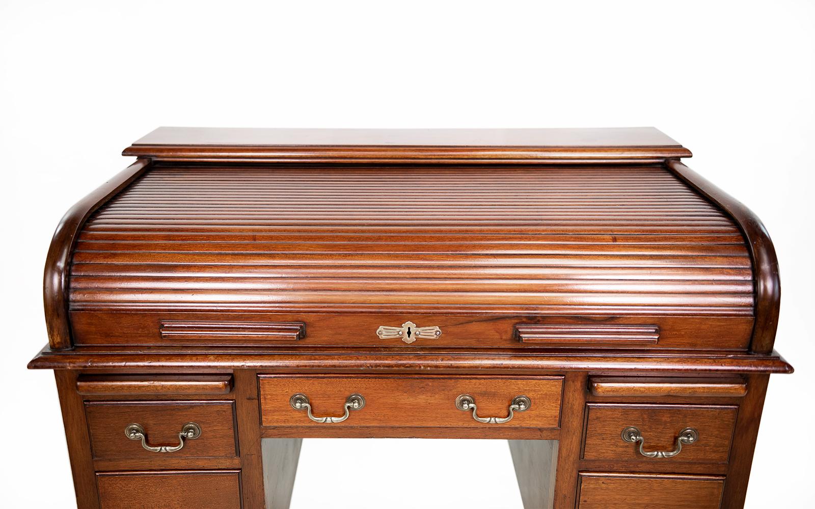 Edwardian Tambour Roll Top Mahogany Desk For Sale 4
