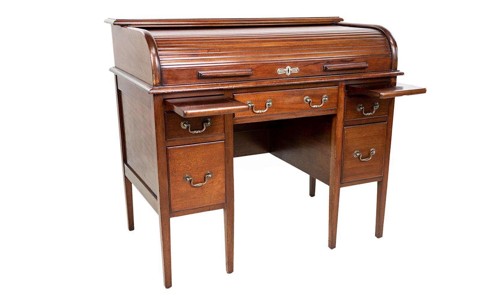 Edwardian Tambour Roll Top Mahogany Desk For Sale 5