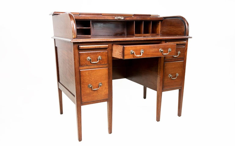 Edwardian Tambour Roll Top Mahogany Desk For Sale 1