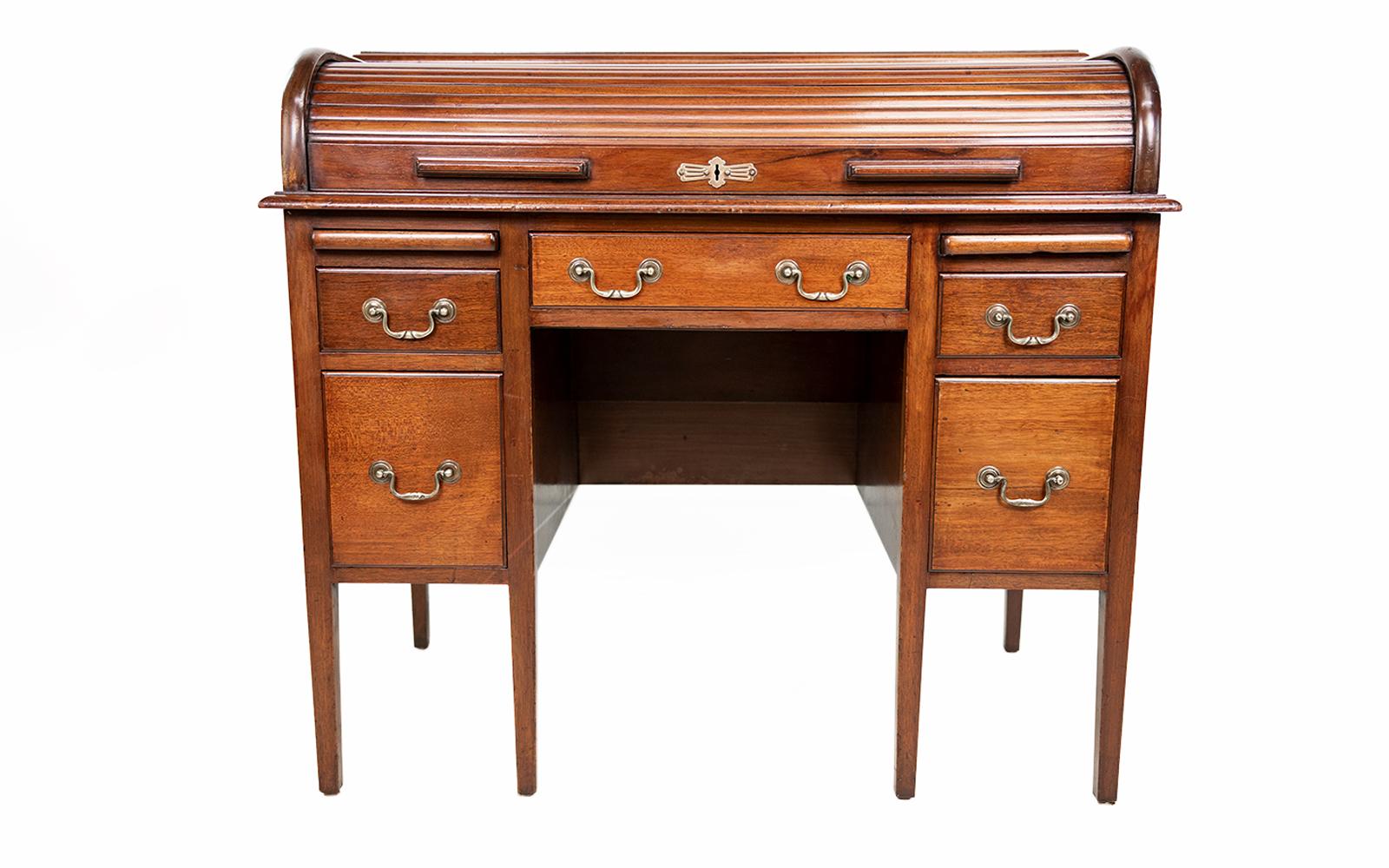 Edwardian Tambour Roll Top Mahogany Desk For Sale 3