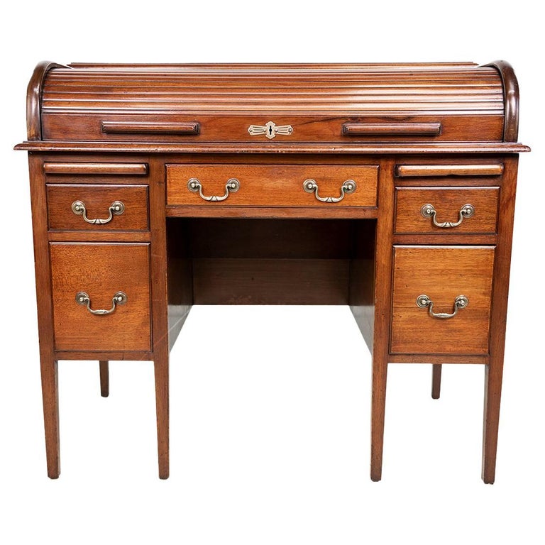 Edwardian Tambour Roll Top Mahogany Desk For Sale