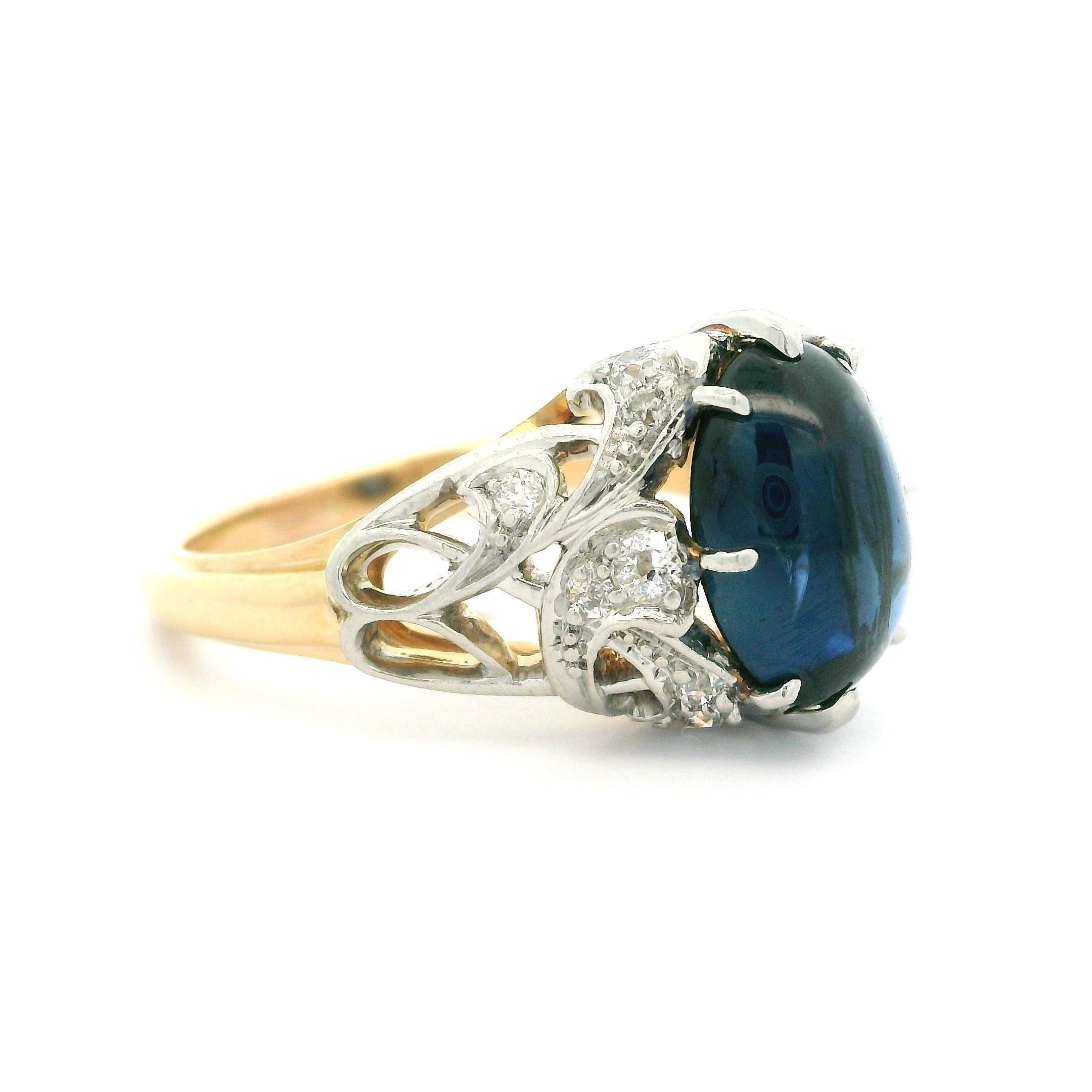 T.B. edoardiano. Anello Starr in oro 14k e platino GIA con zaffiro cabochon e diamante da 4,95 carati in vendita 4