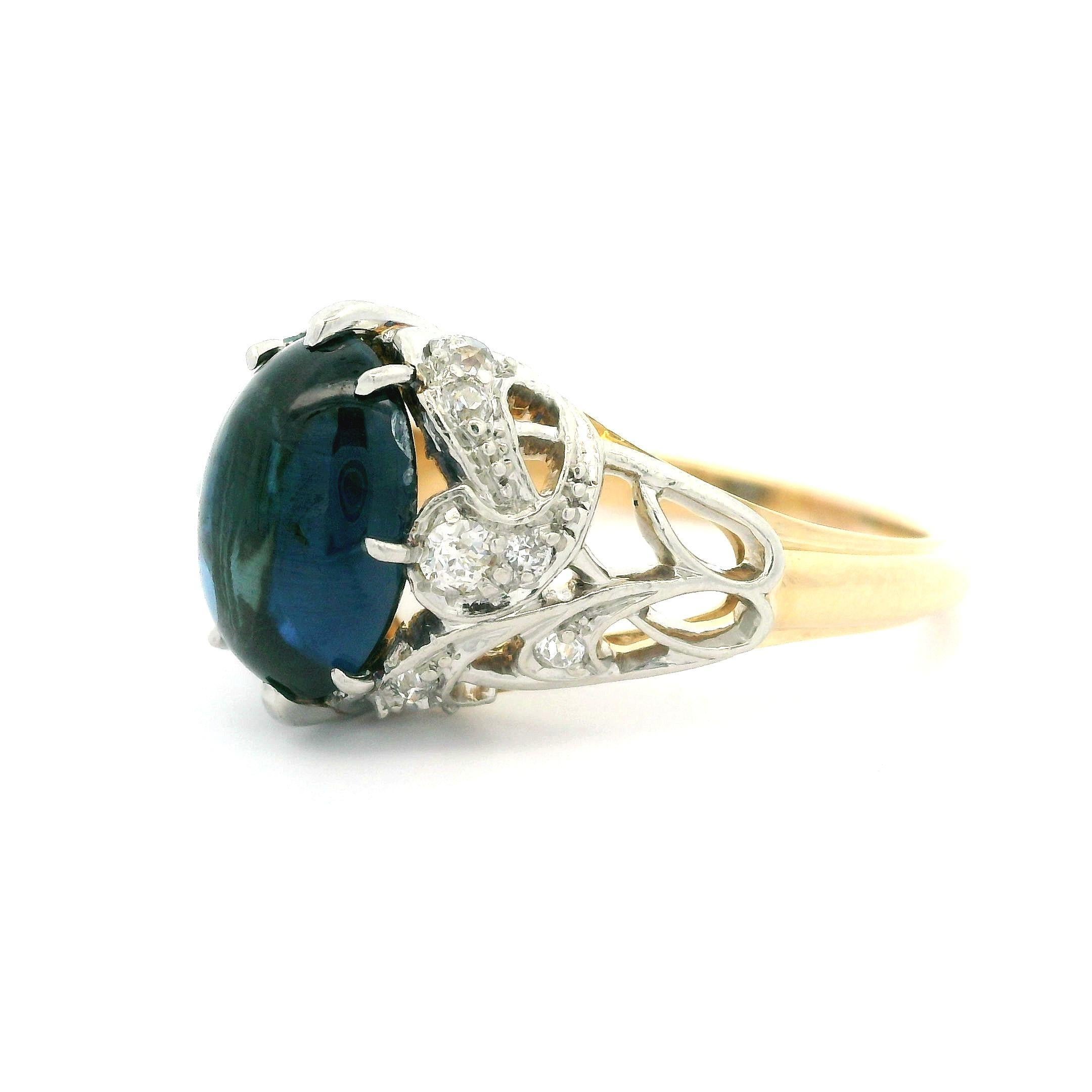 T.B. edoardiano. Anello Starr in oro 14k e platino GIA con zaffiro cabochon e diamante da 4,95 carati in vendita 5