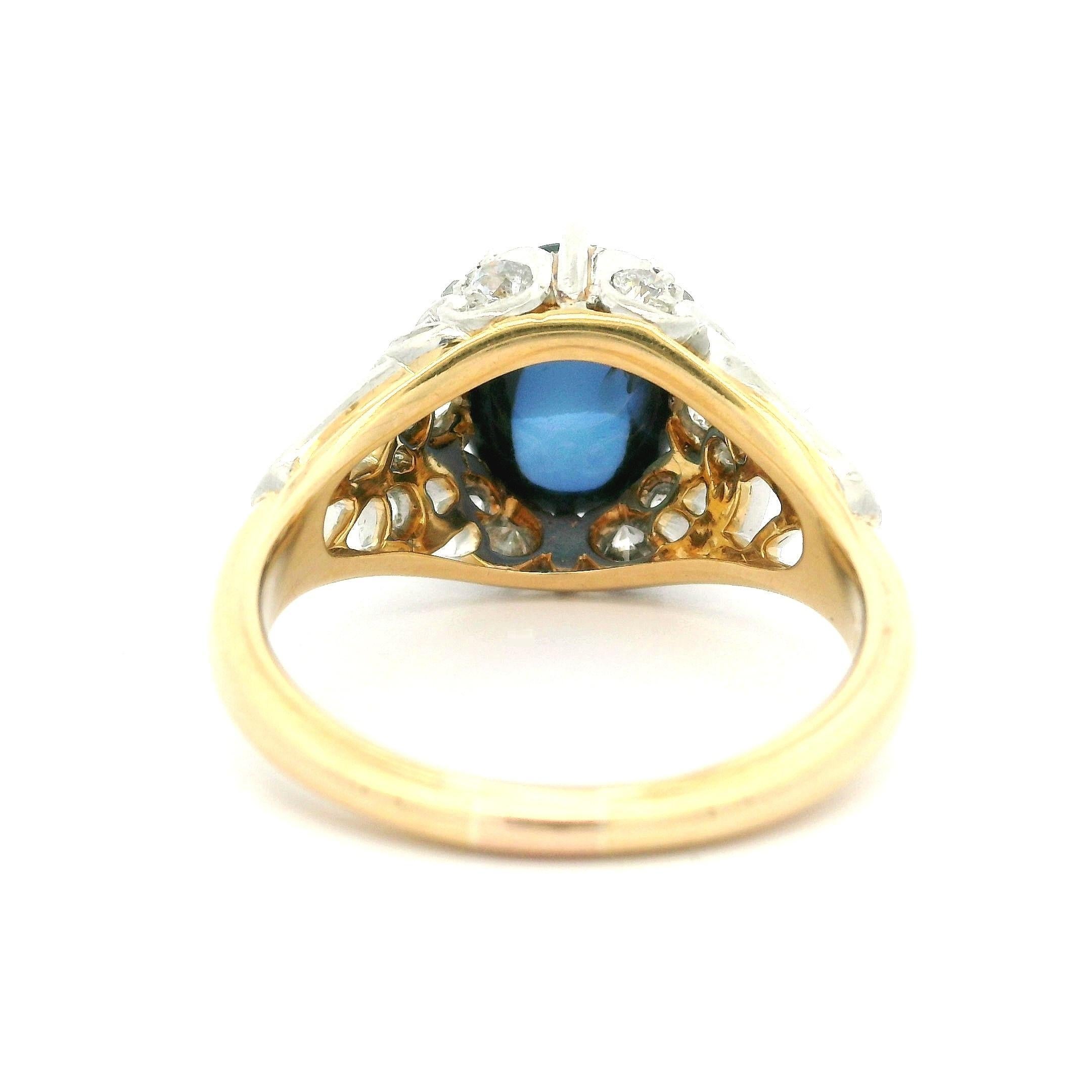 T.B. edoardiano. Anello Starr in oro 14k e platino GIA con zaffiro cabochon e diamante da 4,95 carati in vendita 6