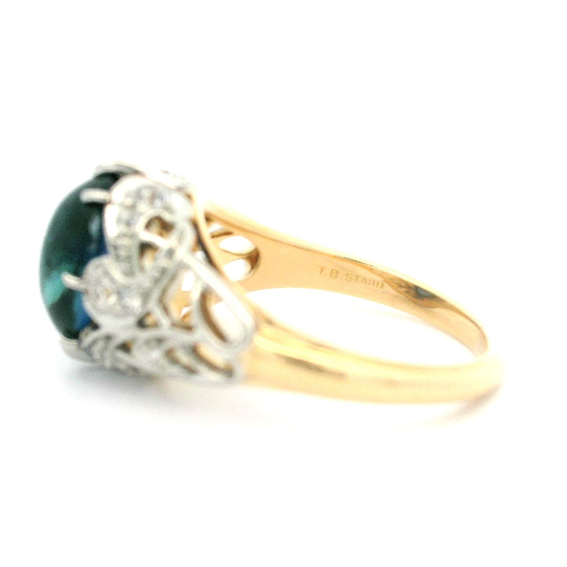 T.B. edoardiano. Anello Starr in oro 14k e platino GIA con zaffiro cabochon e diamante da 4,95 carati in vendita 7