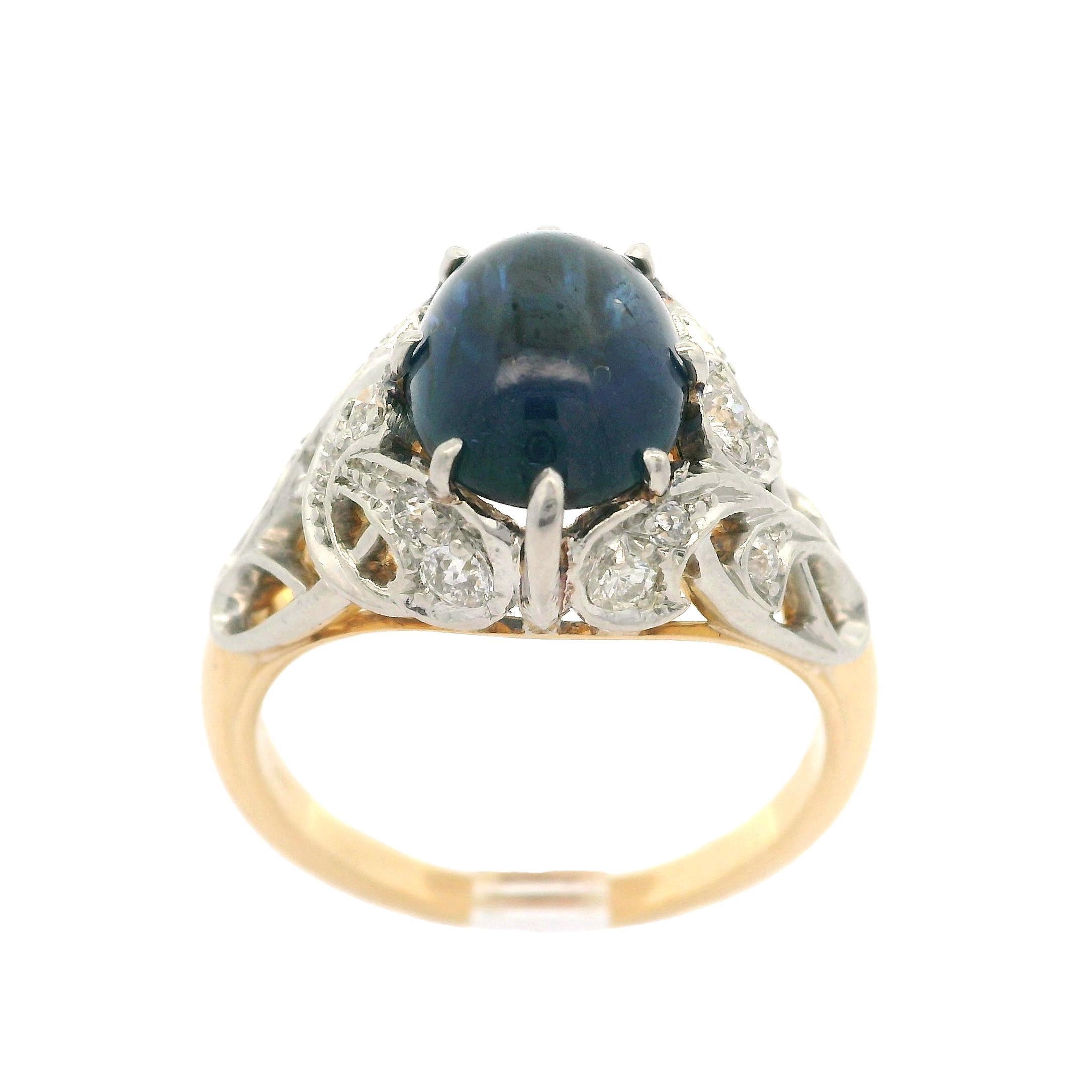 T.B. edoardiano. Anello Starr in oro 14k e platino GIA con zaffiro cabochon e diamante da 4,95 carati in vendita 8
