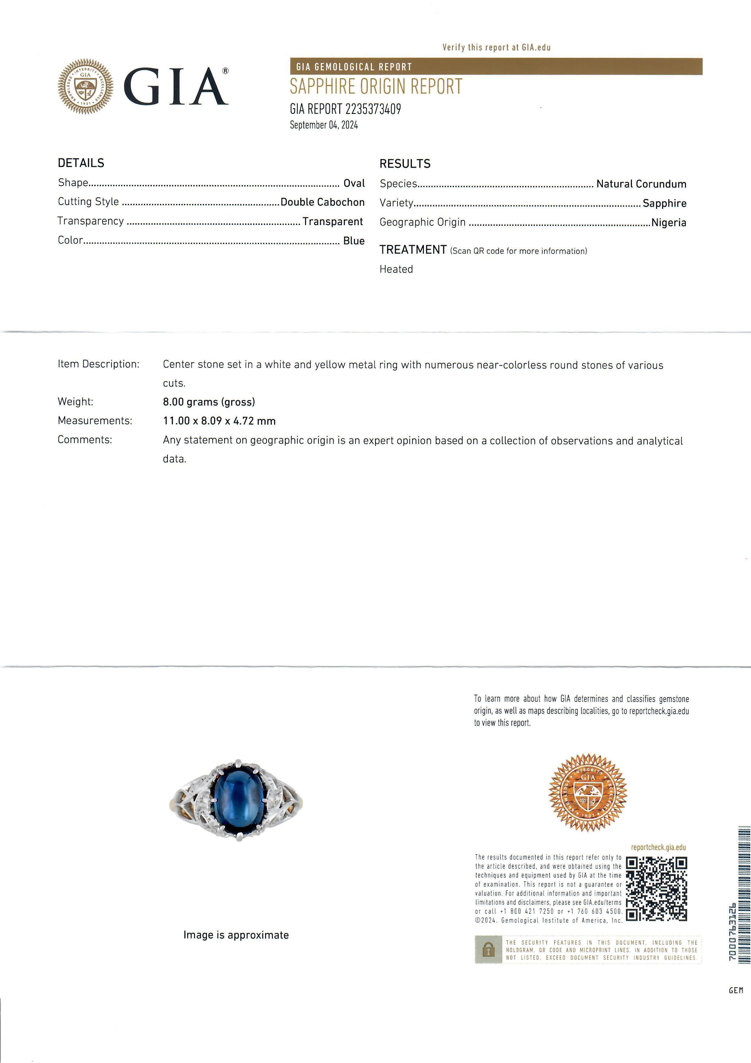 --Pietre: --
(1) Zaffiro stellato naturale autentico - taglio cabochon ovale - incastonato a più punte - colore blu reale pulito - riscaldato - 4,65ct (circa in base alle misure GIA)
** Vedere i dettagli della certificazione qui sotto per